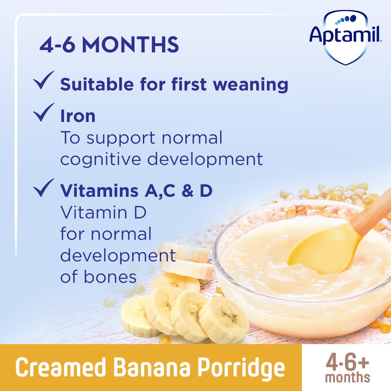Aptamil Creamed Banana Porridge Baby Food Cereal, 4-6+ Months, 125g 3