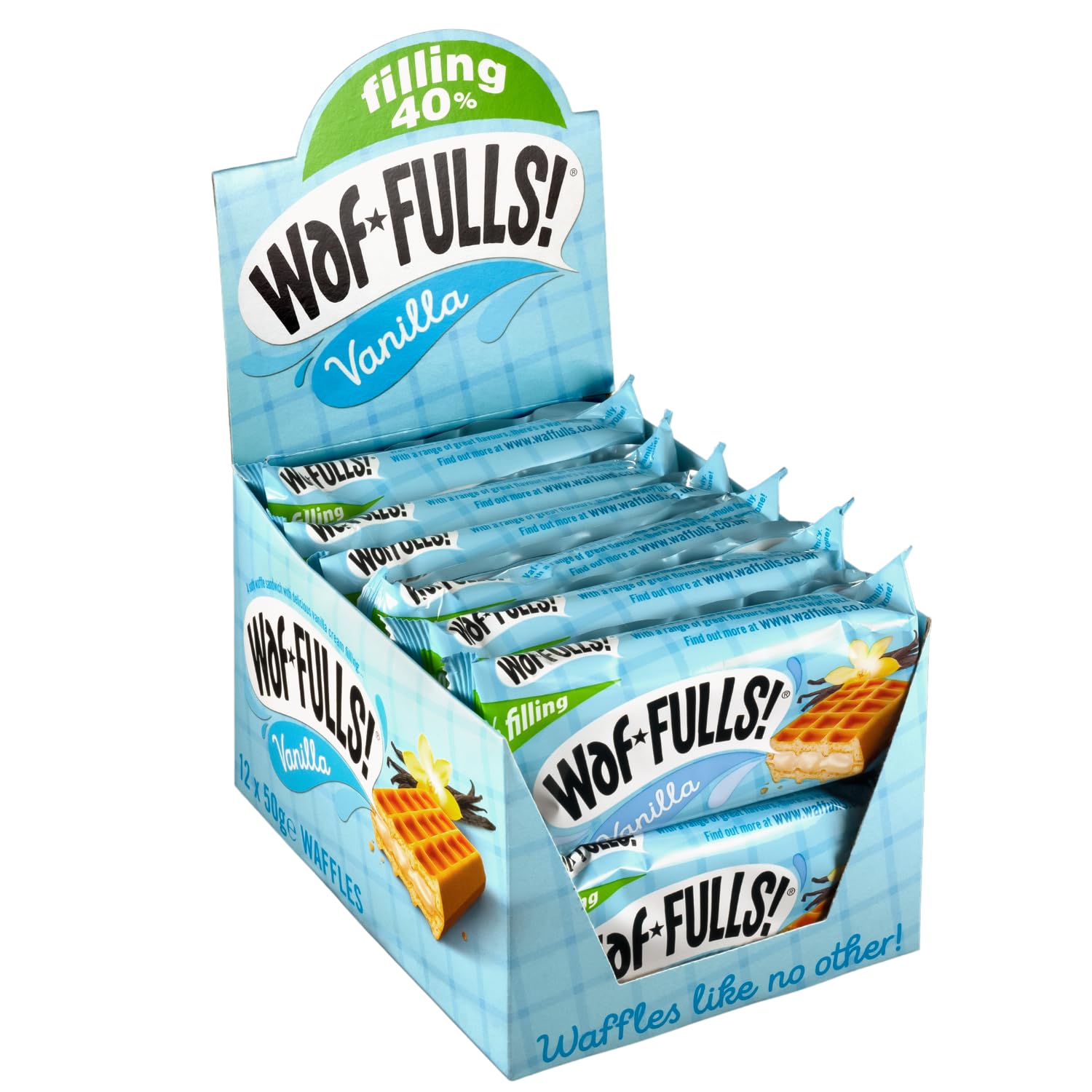 WafFULLS! Vanilla Waffle Sandwich Snack Bars - Ready to Eat, 12 x 50g Pack 1