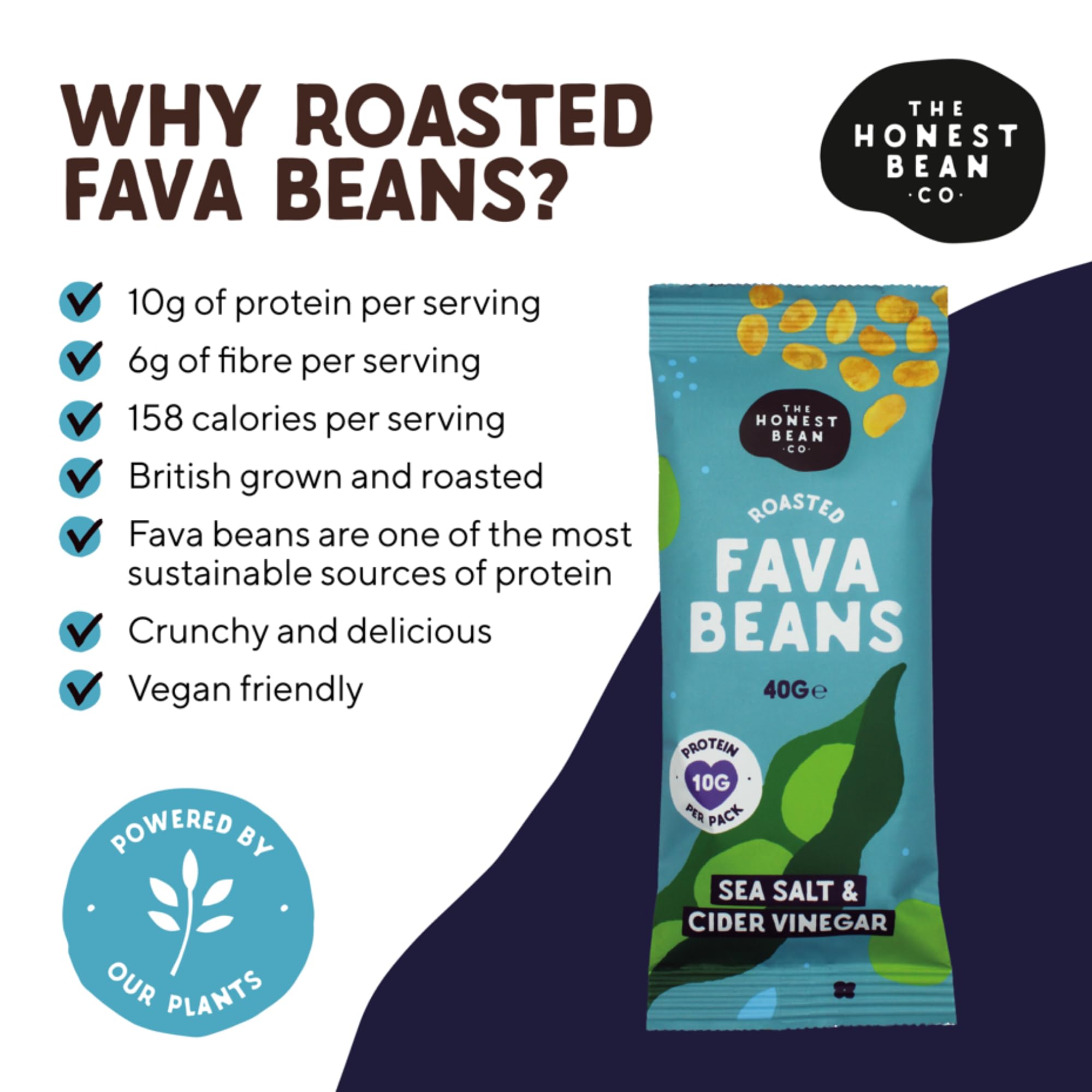 The Honest Bean Co Roasted Fava Beans, Salt & Vinegar - 40g (Pack of 12) 6