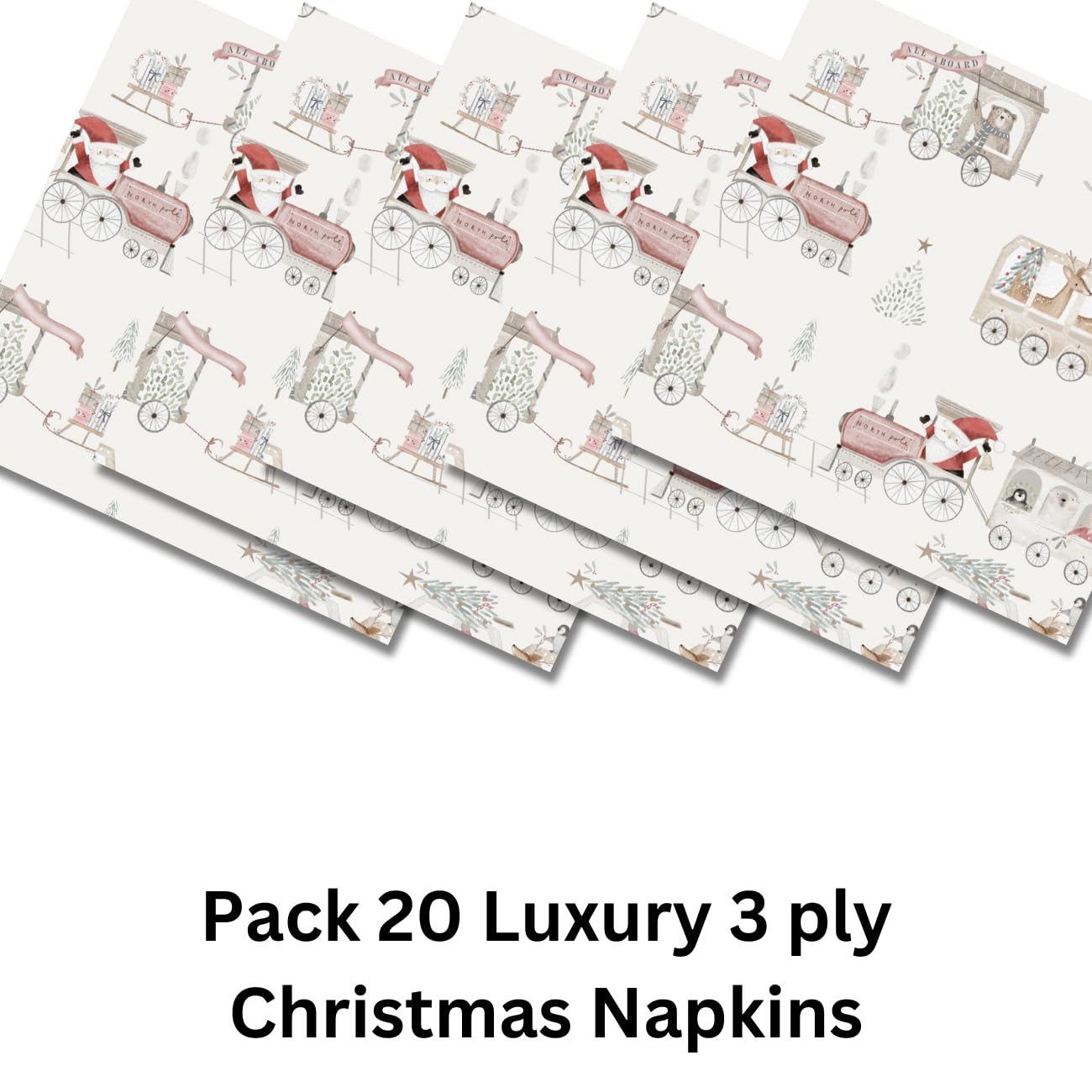 Glick Luxury Christmas Napkins - All Aboard Design | 3 Ply | Pack of 20 | 33 x 33 cm