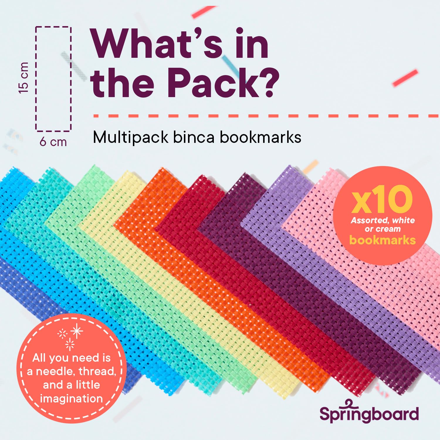 Springboard Supplies Cross Stitch Fabric Bookmarks - 10-Pack Binca Mesh for Sewing | 100% Cotton | Assorted Colors 5