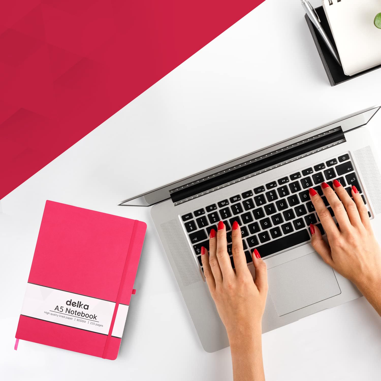 delka A5 Notebook - Lined Journal with Vegan Leather Soft Cover | 220 Pages | Dark Pink