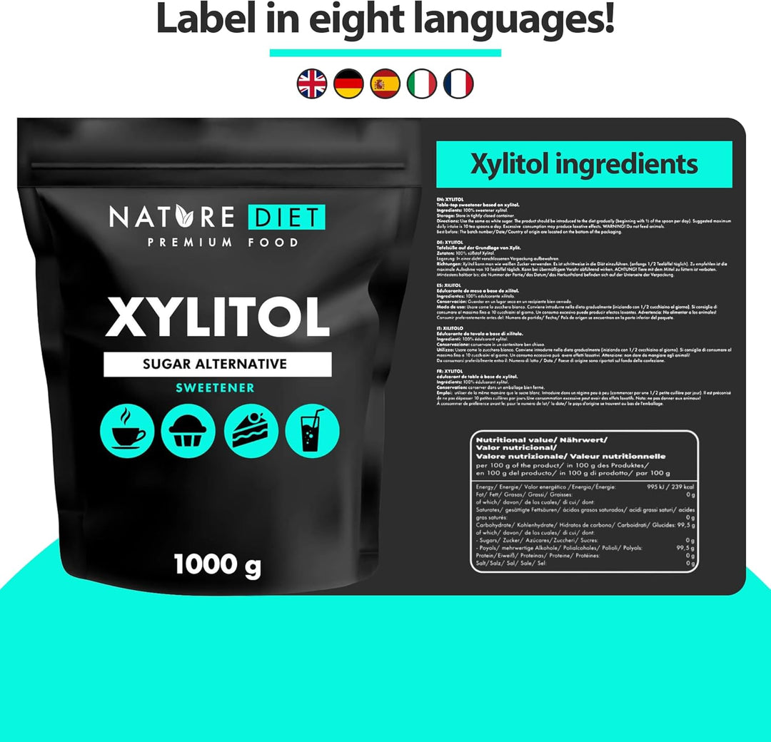 Nature Diet - Xylitol 1 kg | 100% Natural Plant-Based Sweetener | Low Glycemic Sugar Substitute