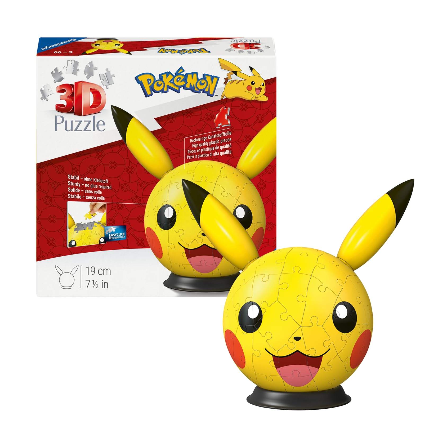 Ravensburger Pokemon Pikachu with Ears 72-Piece 3D Puzzle Ball - 13cm Diameter