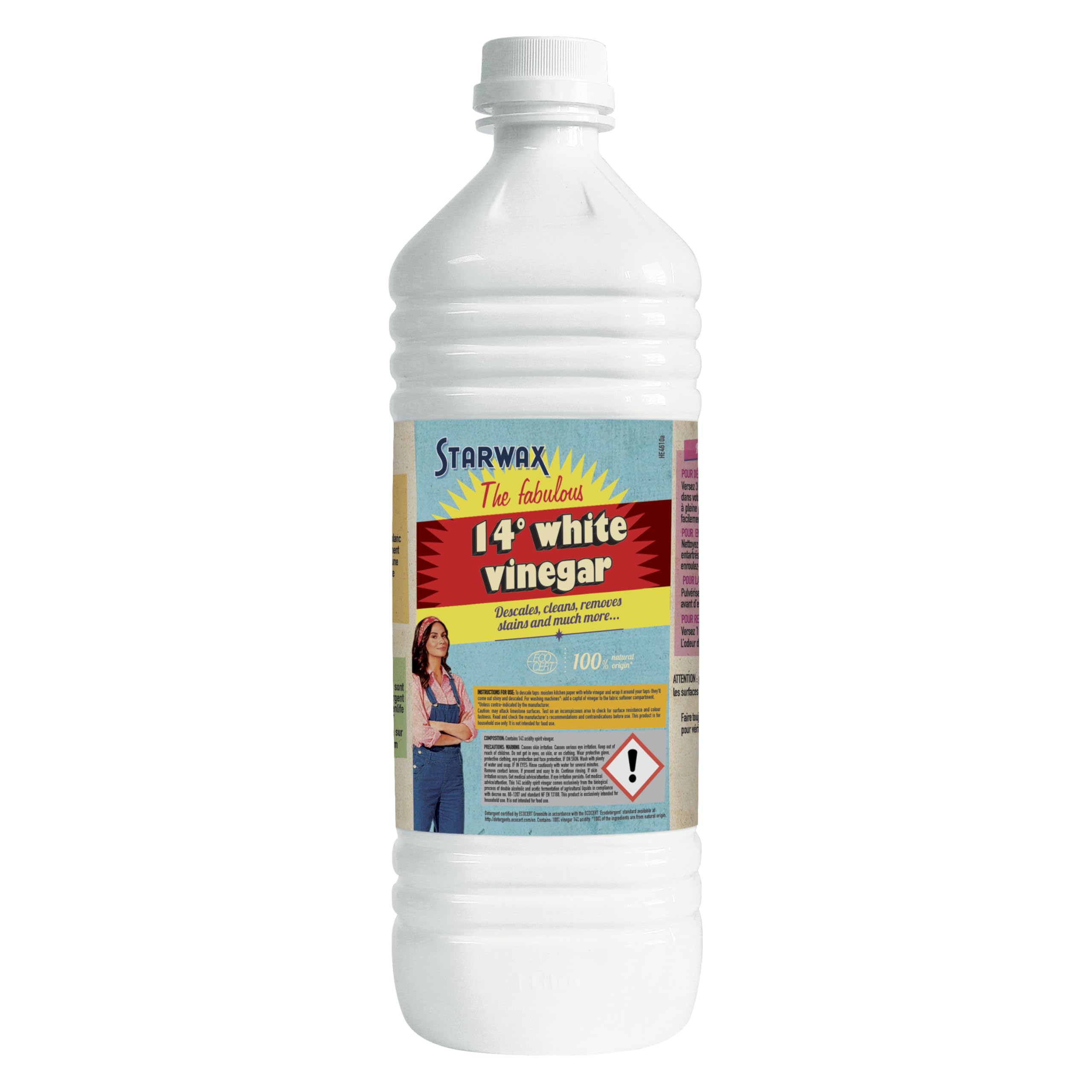 STARWAX THE FABULOUS 14° White Vinegar - Descaler, Degreaser, Stain Remover | 1L Liquid 1