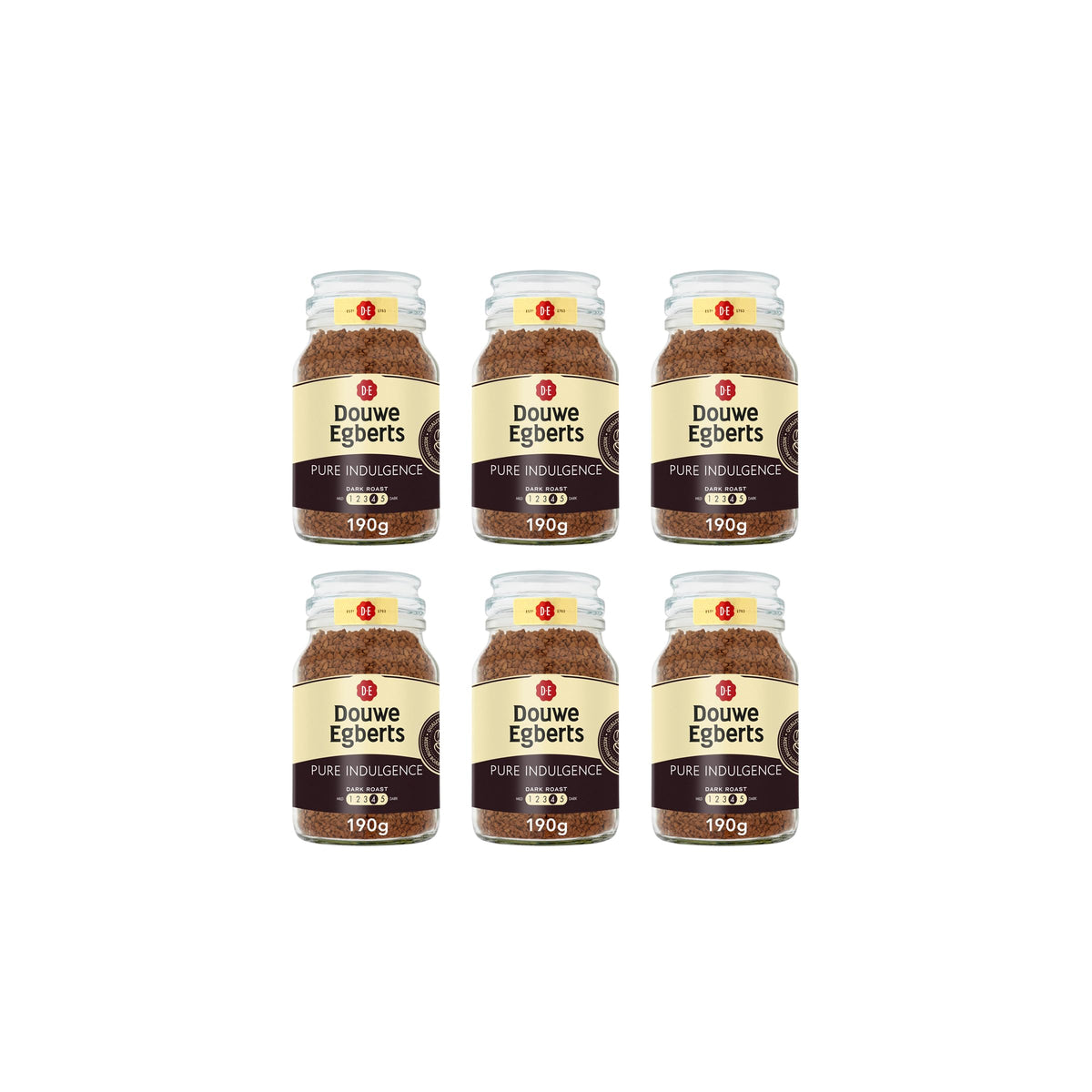Douwe Egberts Pure Indulgence Dark Roast Instant Coffee - 190g, Pack of 6