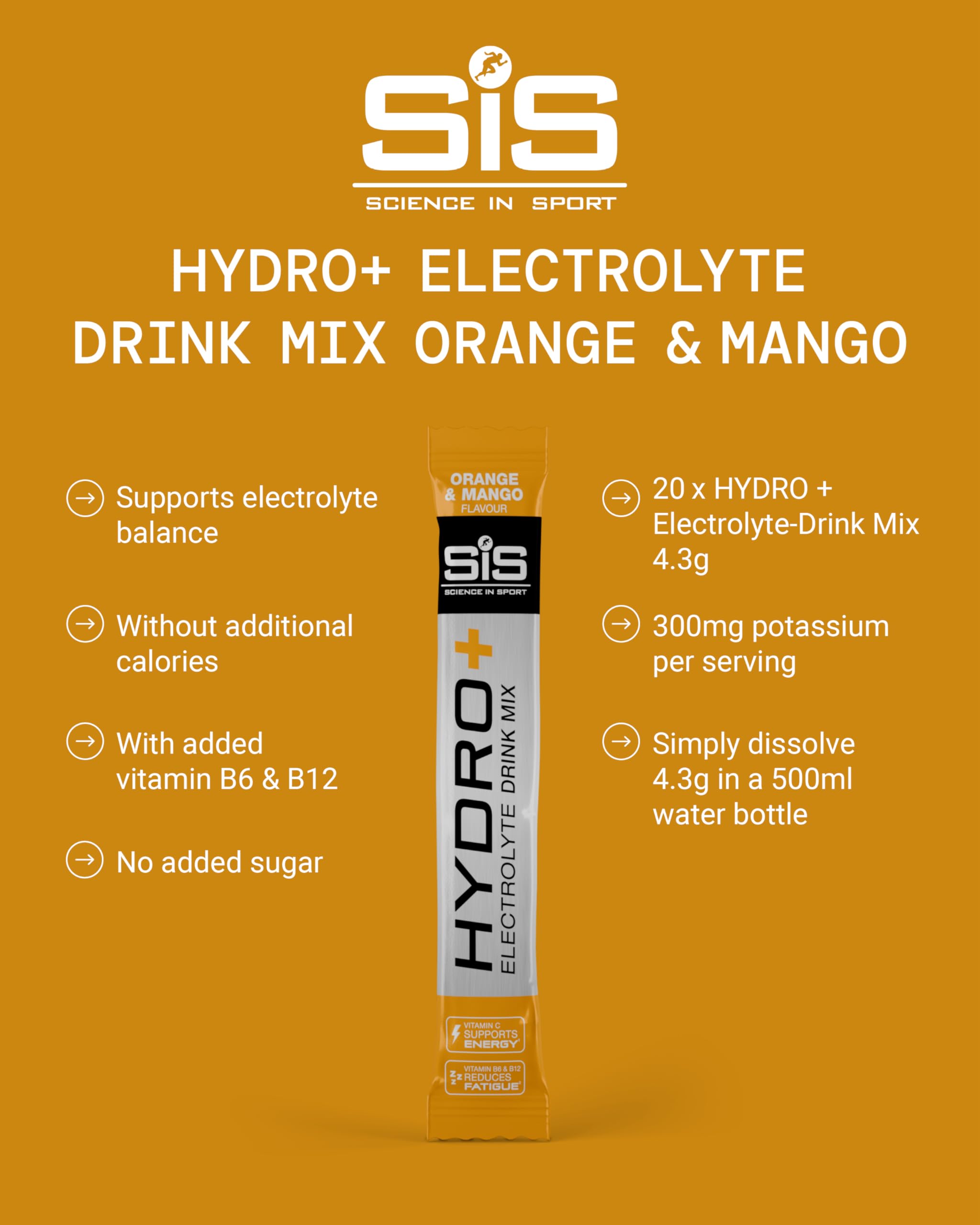 Science in Sport Hydro+ Electrolytes Powder Sachets - 20 Servings | Orange Mango | Supports Electrolyte Balance 2