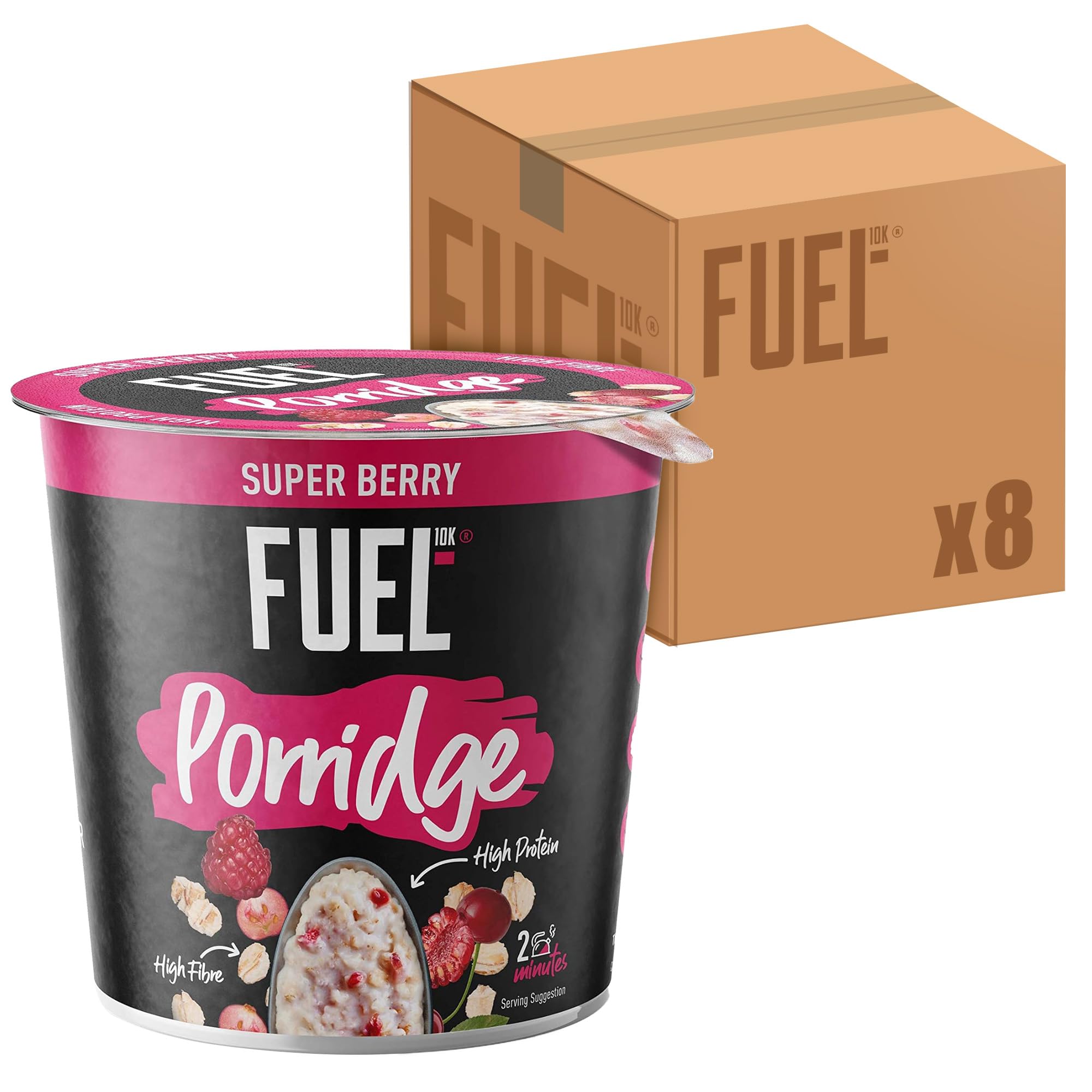 FUEL10K High Protein Super Berry Porridge Oat Cereal Pot, 70 g (Pack of 8) 1