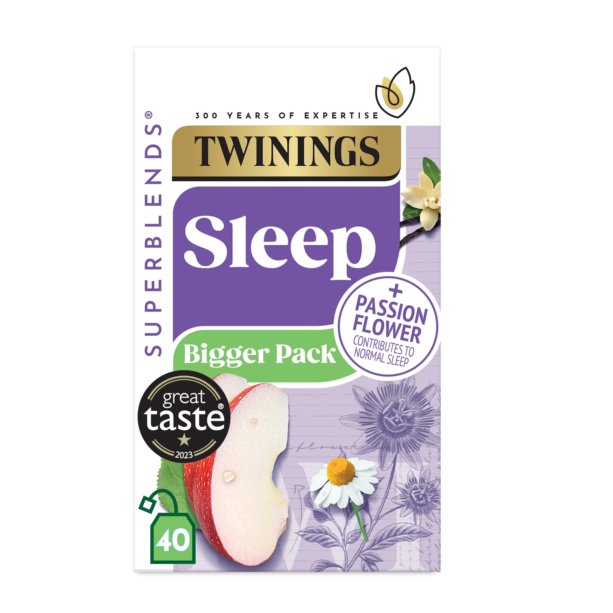 Twinings Superblends Sleep Tea - Spiced Apple & Vanilla Herbal Infusion with Camomile & Passion Flower - 40 Biodegradable Tea Bags