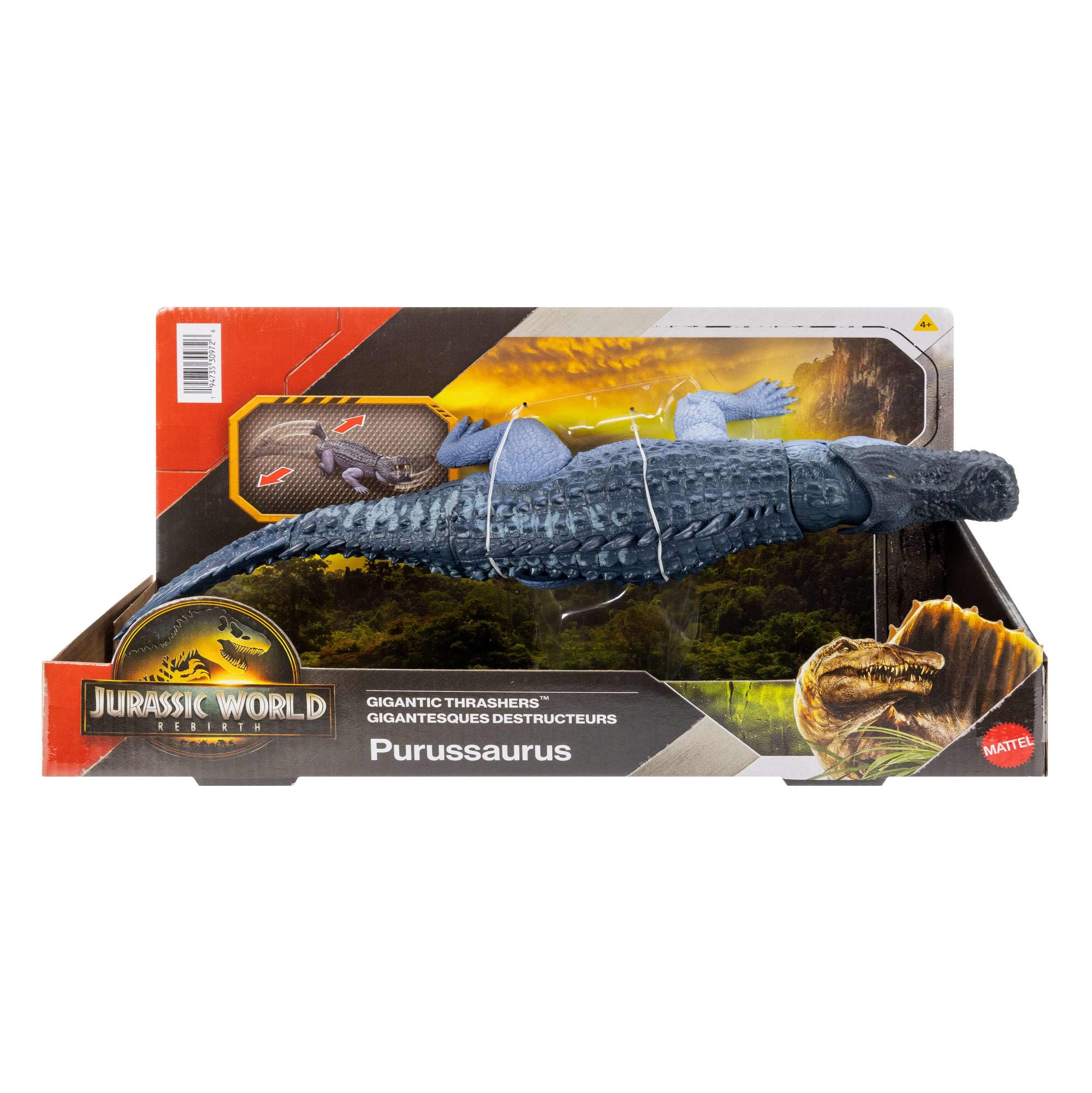 Mattel Jurassic World Rebirth Gigantic Thrashers Purussaurus Dinosaur Figure | 14.7 Inches Long | Ages 4+