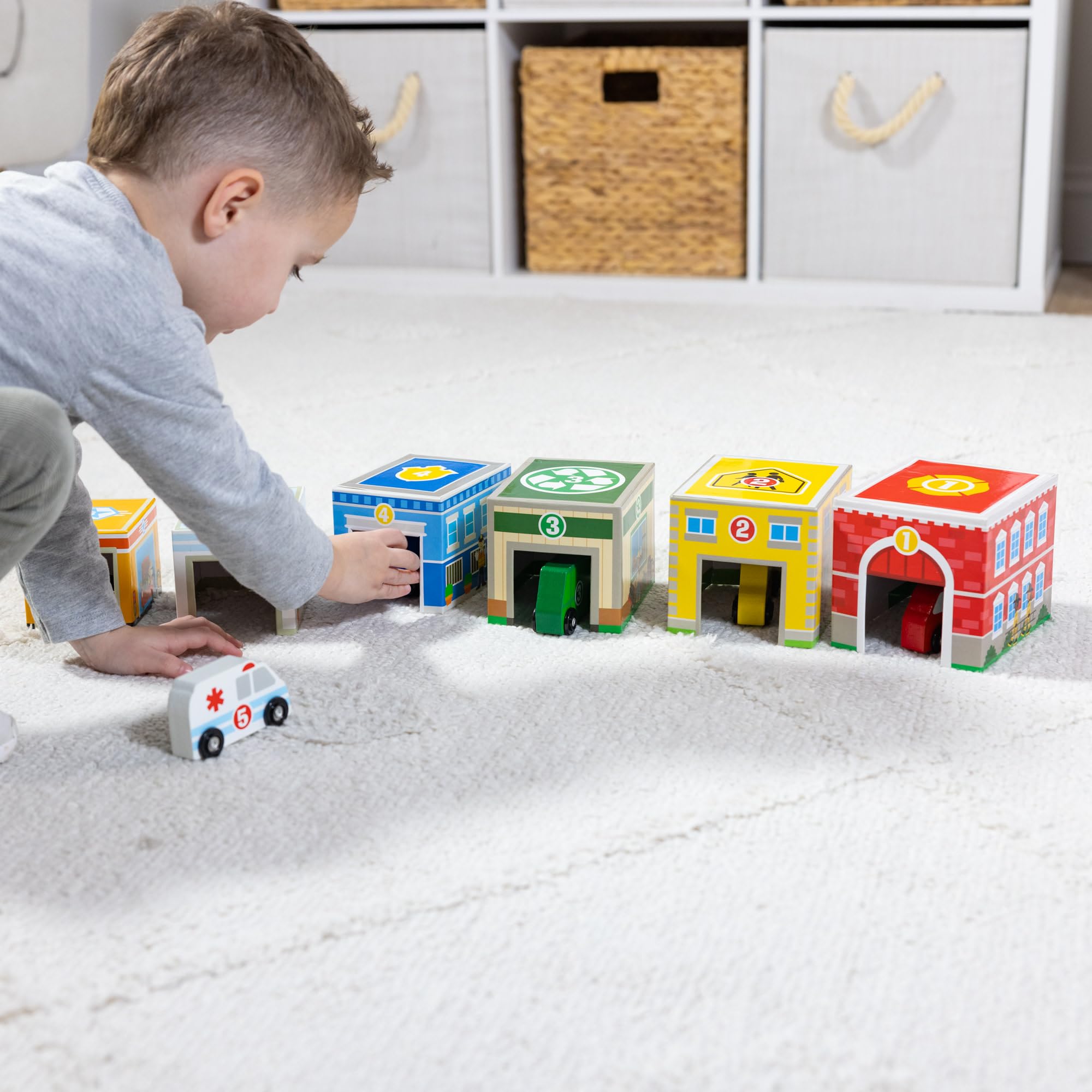 Melissa & Doug Nesting and Sorting Blocks – 6 Buildings & 6 Wooden Vehicles for Ages 2-5 8