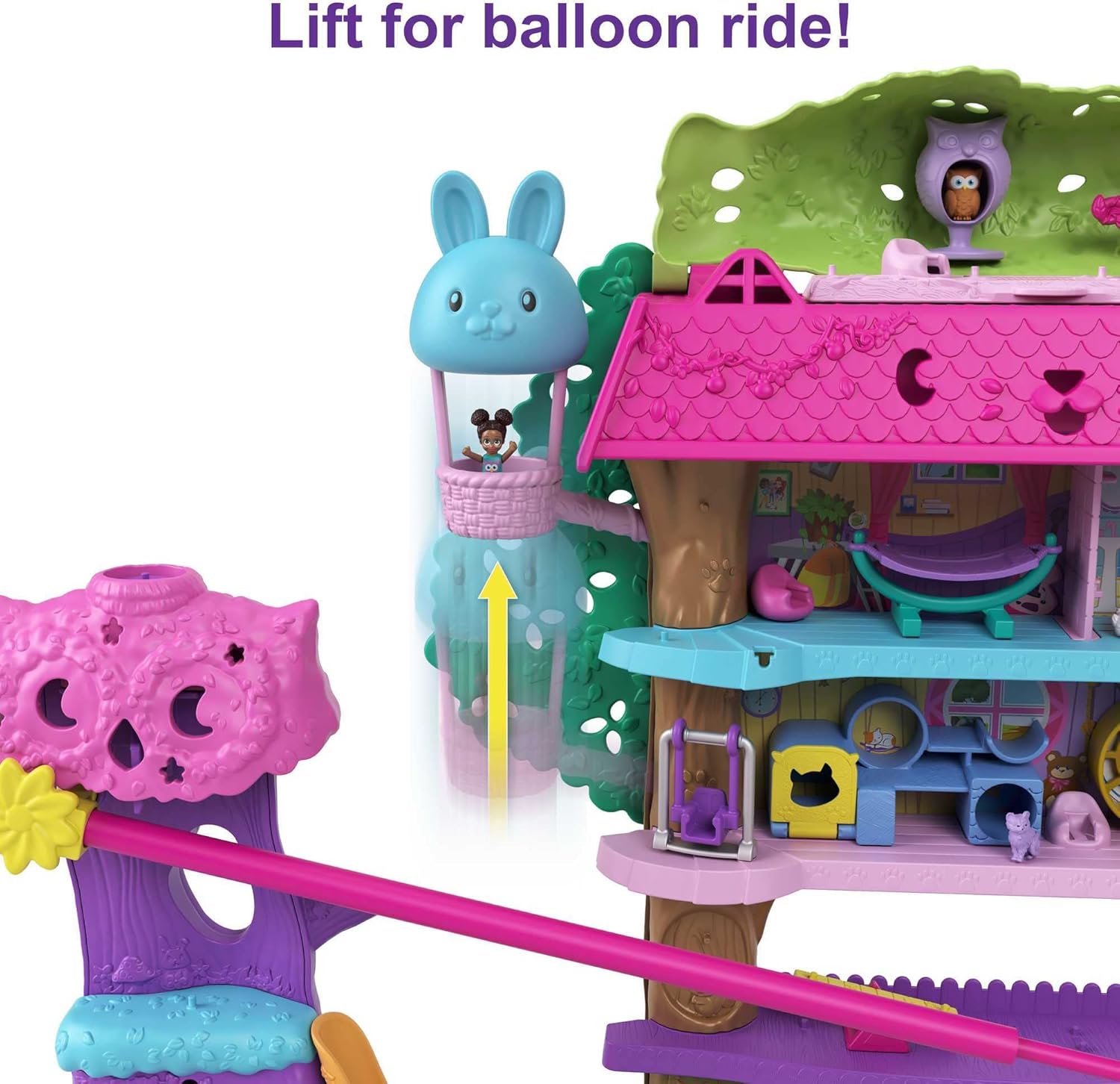 Polly Pocket Pollyville Pet Adventure Treehouse Playset - 5-Floor Treehouse with Micro Dolls & Swan Vehicle 5