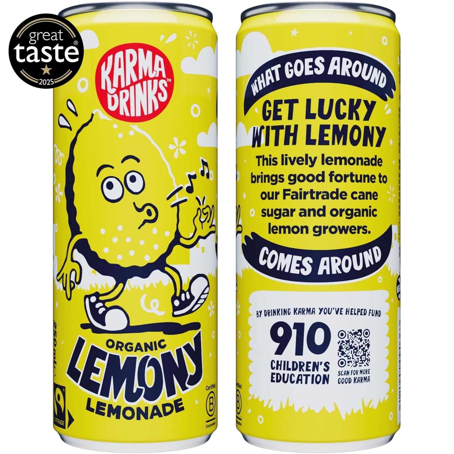 Karma Drinks Lemony Lemonade - Natural Fizzy Soft Drink (4 x 250ml Cans) 8