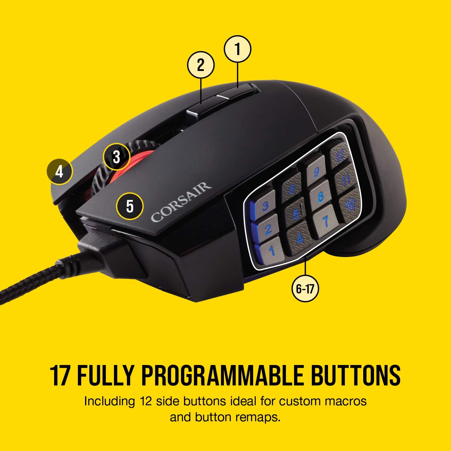 Corsair SCIMITAR RGB ELITE Wired MOBA/MMO Gaming Mouse – 18,000 DPI, 17 Buttons, Black 4