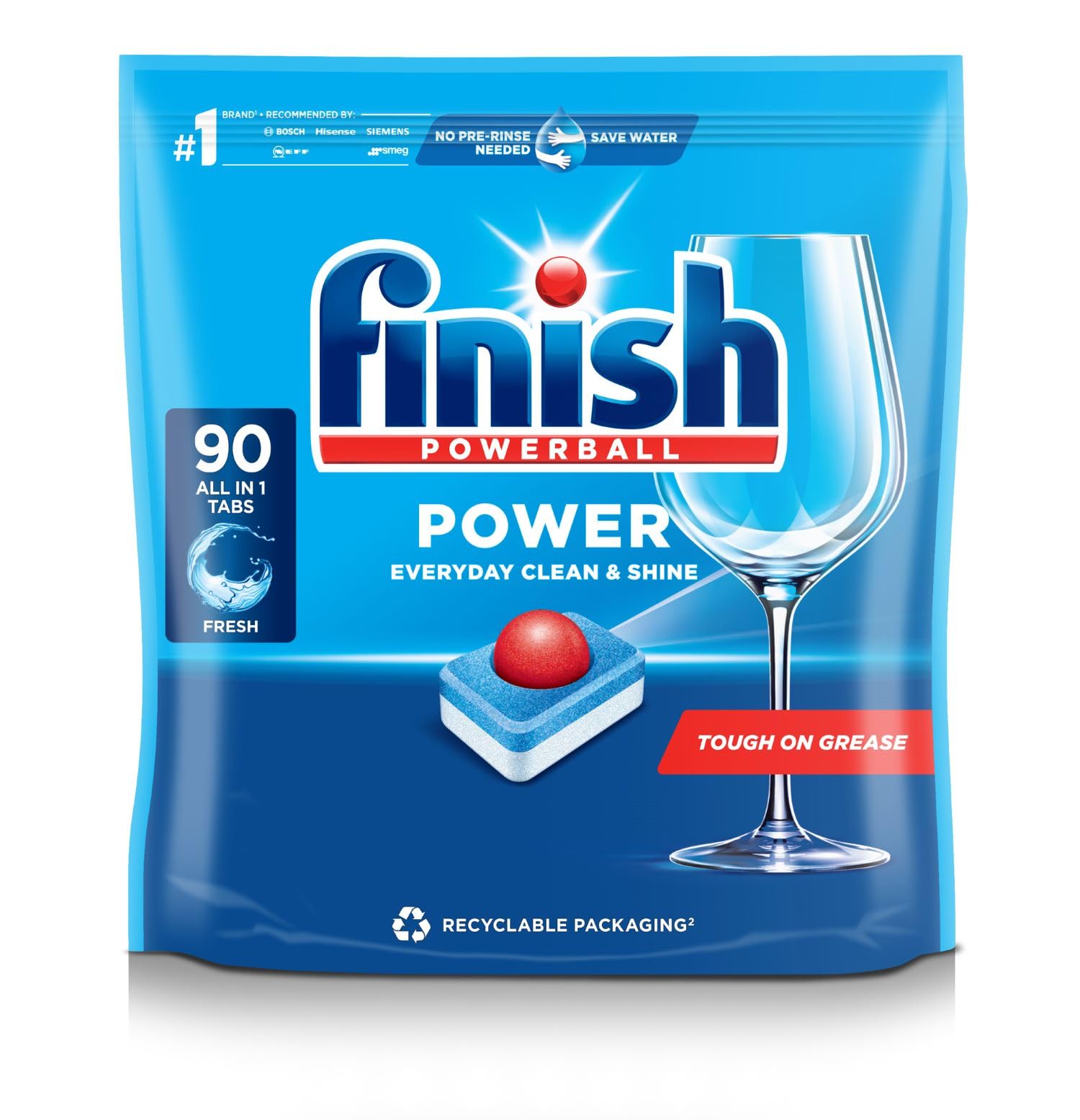 Finish Power All in 1 Max Dishwasher Tablets - Lemon Sparkle, 90 Tabs, Everyday Clean