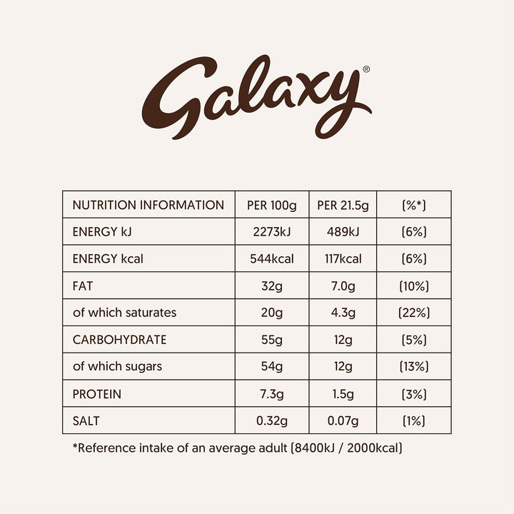 Galaxy Smooth Milk Chocolate Bar, Sharing Chocolate, 180g