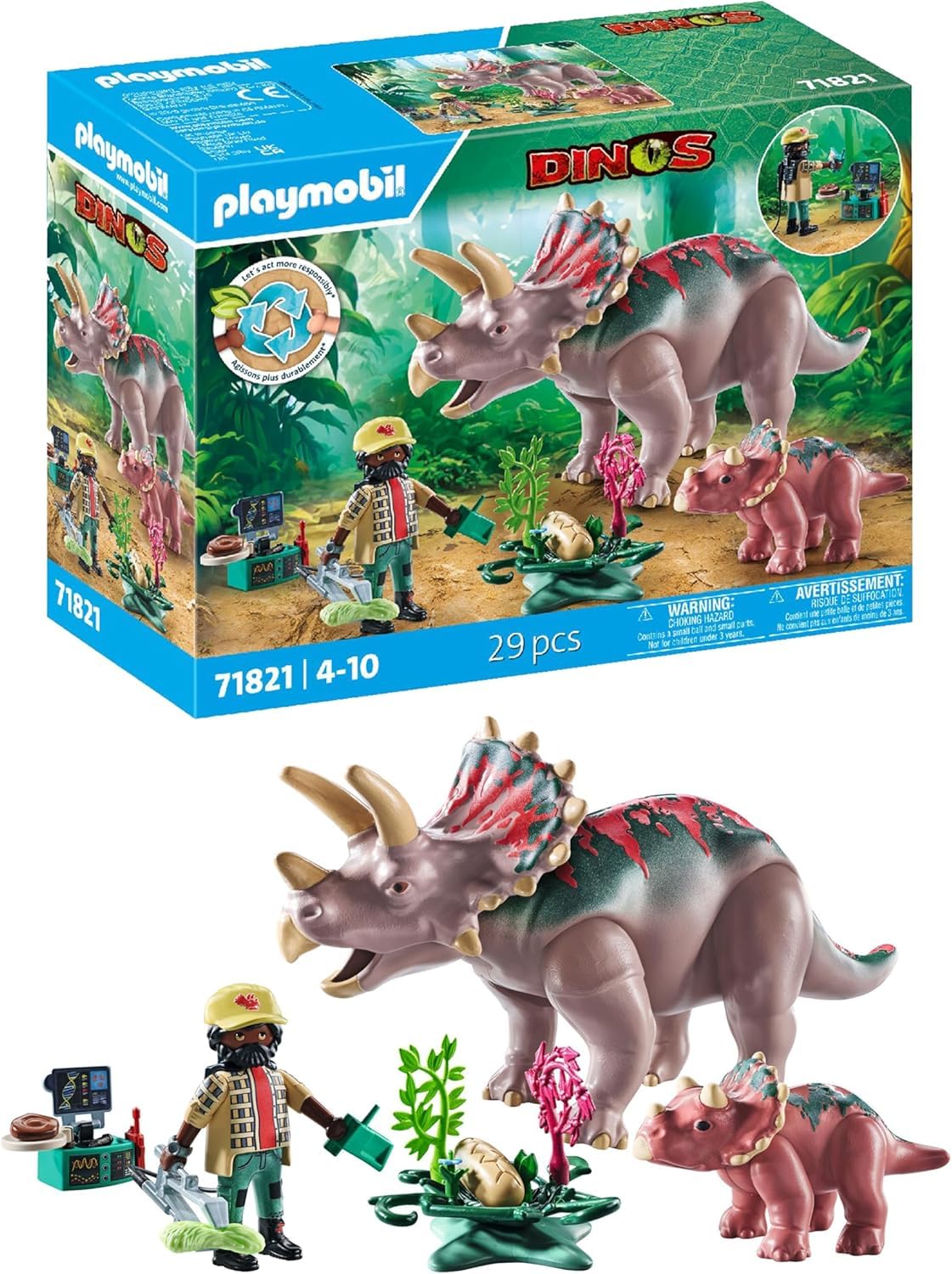 Playmobil Dinos Triceratops with Baby Playset - Educational Dinosaur Action Figures for Kids 1