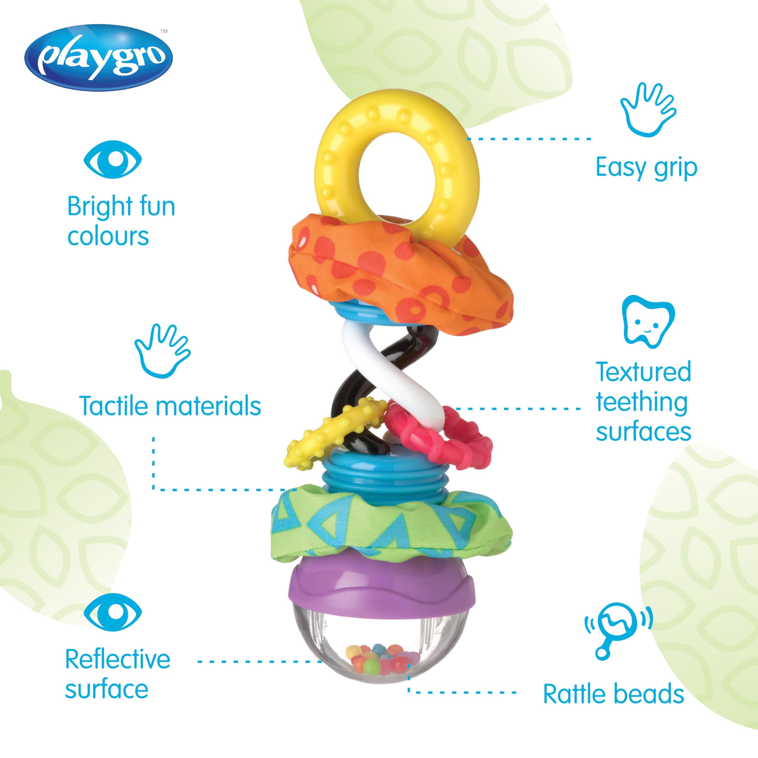 Playgro Super Shaker Rattle - Sensory Development Toy for Infants 3+ Months | Multicoloured 3