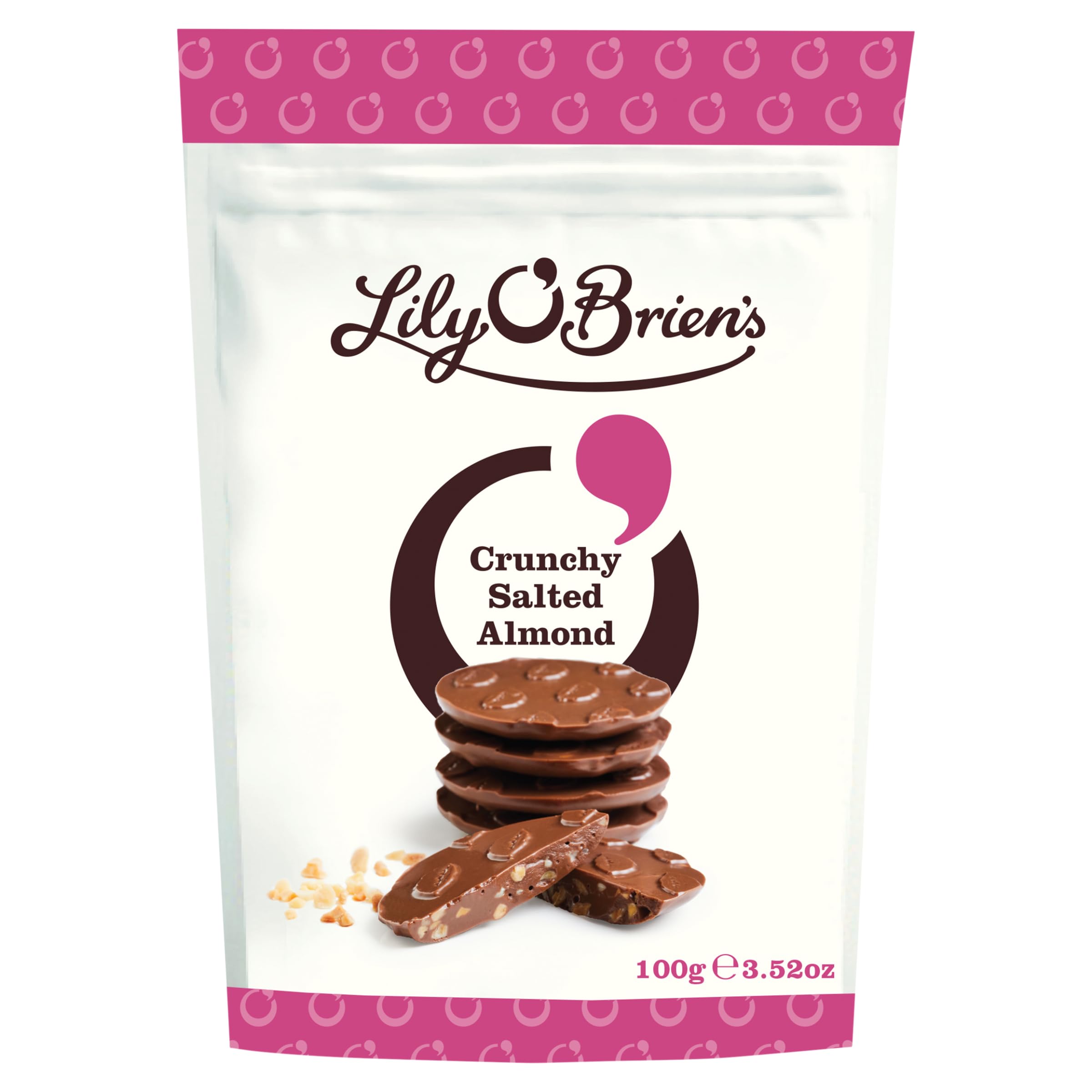 Lily O'Brien's Crunchy Salted Almond Share Bag - Milk Chocolate Discs, 100g