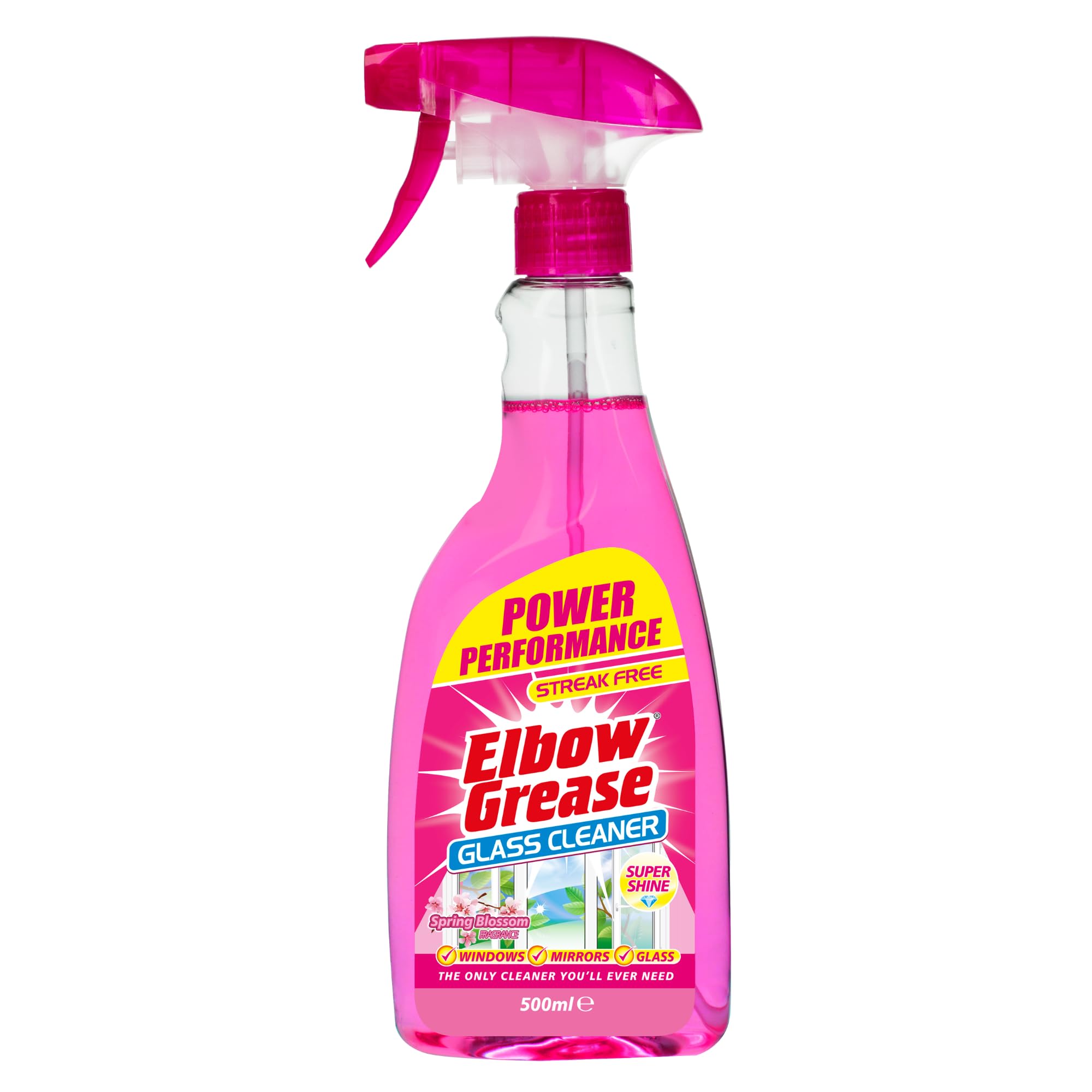 Elbow Grease Pink Glass Cleaner - Streak Free Shine | Spring Blossom Scent | 500ml Spray 1