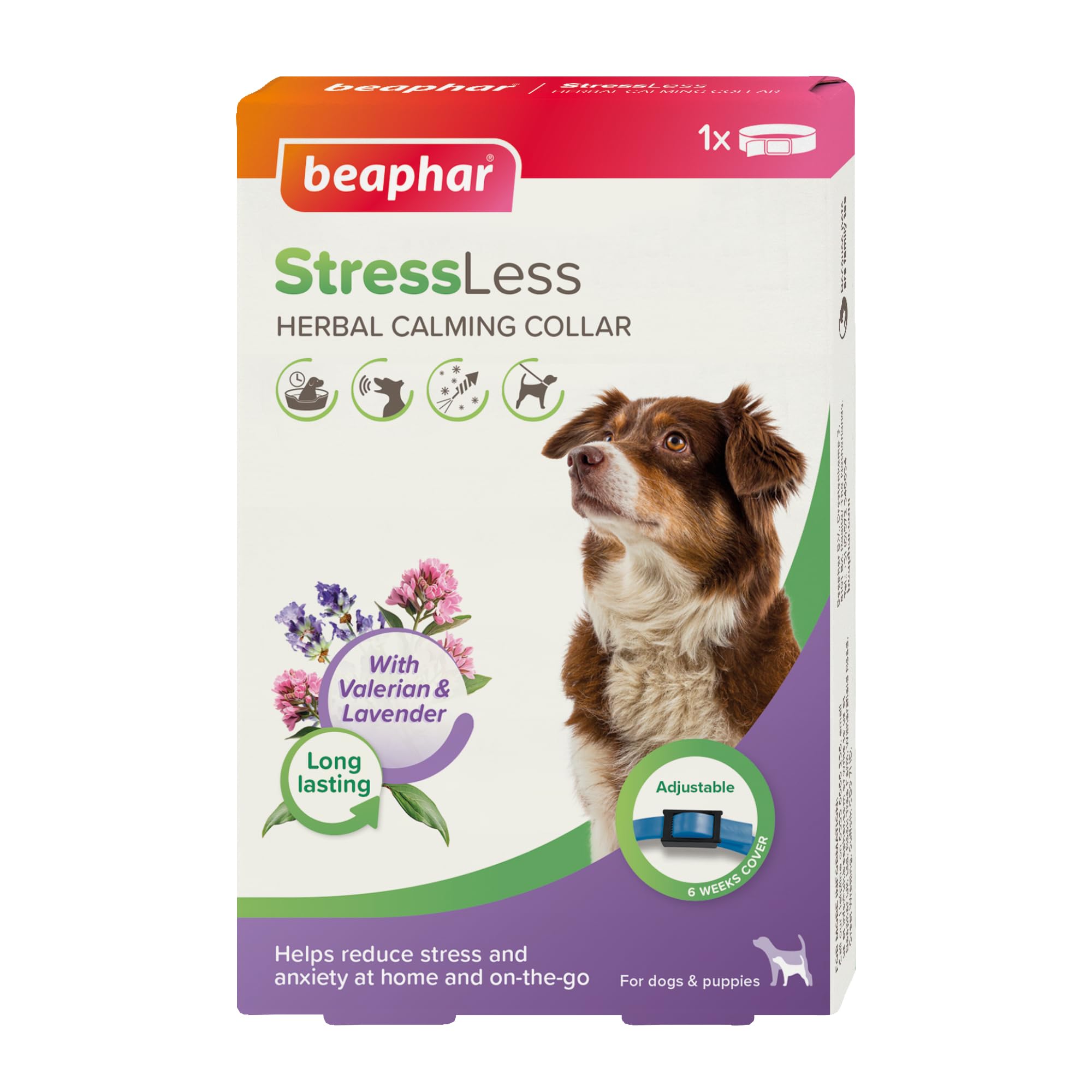 Beaphar StressLess Herbal Calming Collar for Dogs - Reduces Anxiety | Lasts 6 Weeks