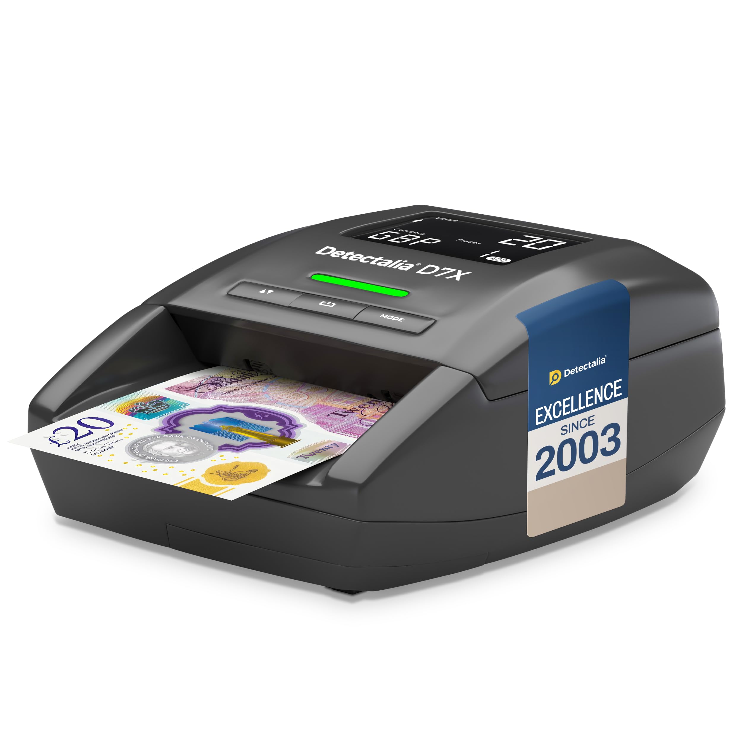 Detectalia D7X Counterfeit Banknote Detector - Checks 6 Currencies (GBP, EUR, CHF, PLN, CZK, SEK) 1