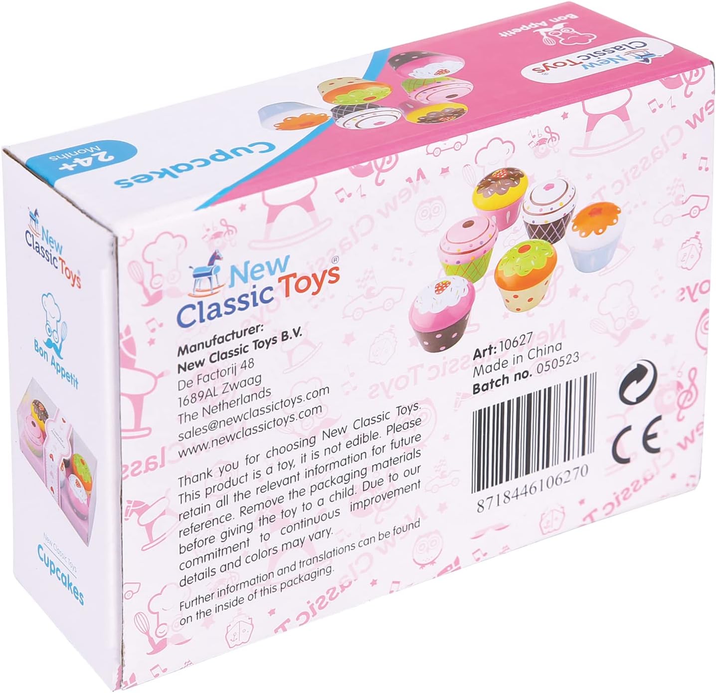 New Classic Toys Wooden Cupcake Assortment in Gift Box - 6 Pieces, Age 36m+ 6