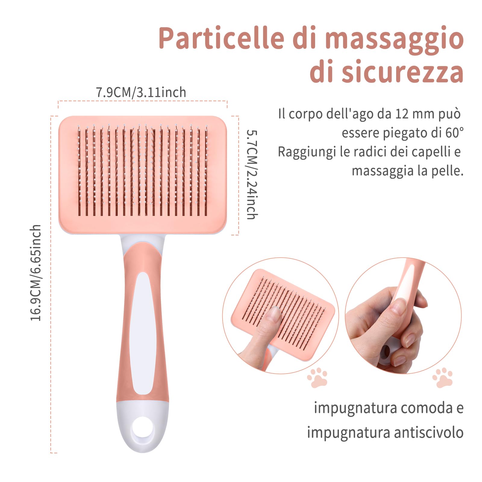 Vinabo Self-Cleaning Pet Brush for Dogs and Cats | Stainless Steel Bristles | Cinnamon