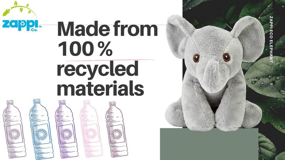 Zappi Co Recycled Plush Elephant - 100% Recycled Eco-Friendly Stuffed Animal Toy