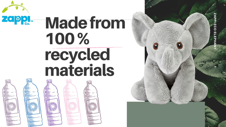Zappi Co Recycled Plush Elephant - 100% Recycled Eco-Friendly Stuffed Animal Toy