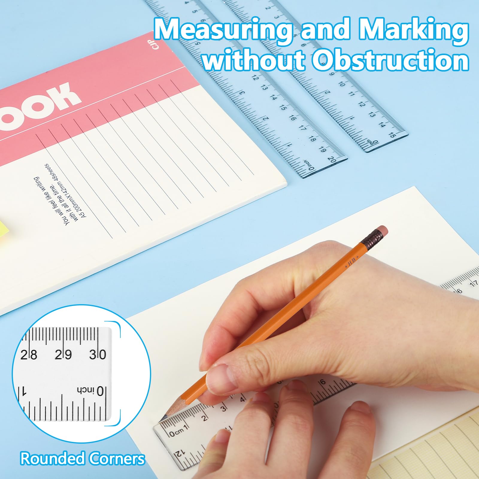 MOXYOY Plastic Ruler Set - 4 Pcs 30cm/12in Clear Dual Scale for School & Office