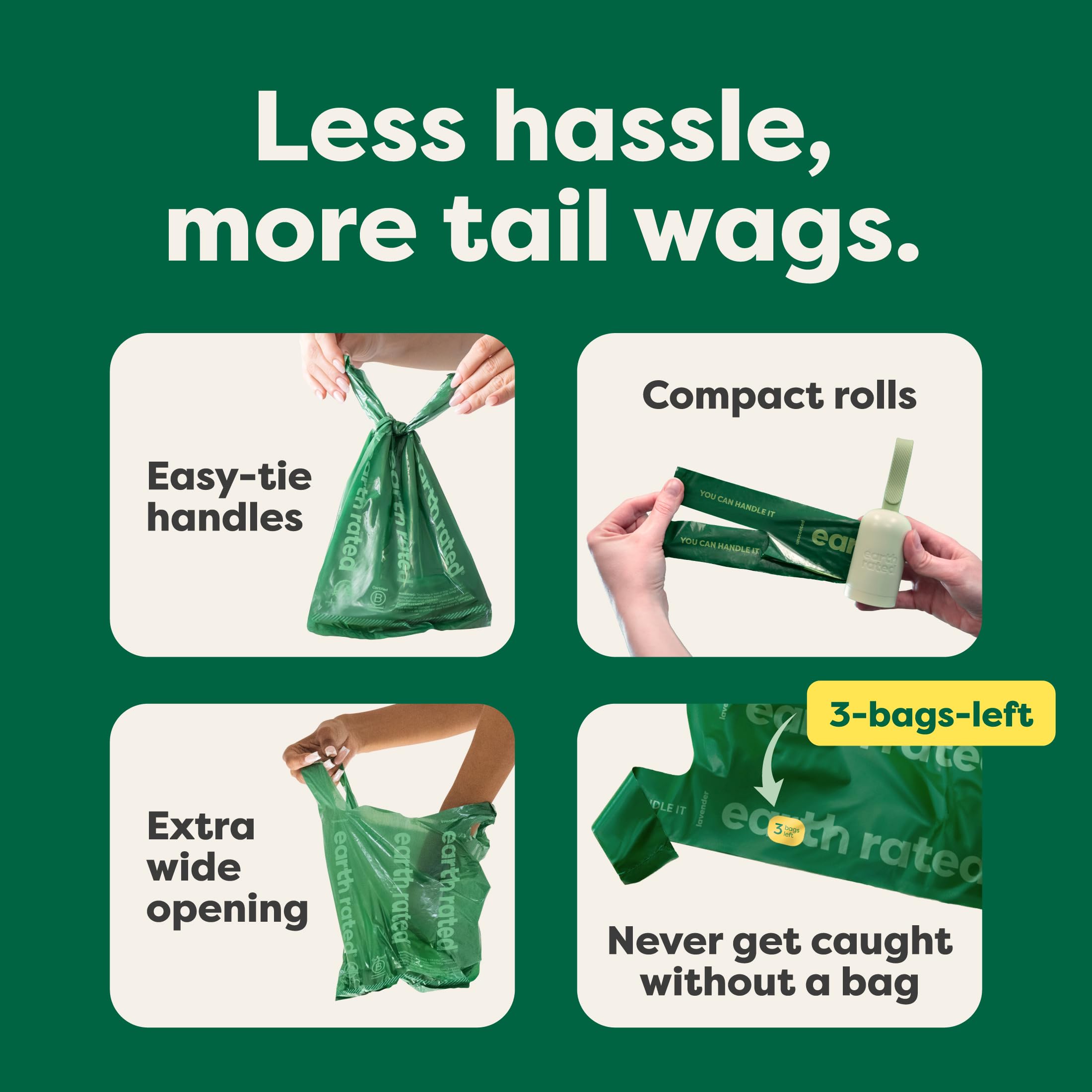 Earth Rated Dog Poop Bags with Tie Handles - 105 Count, Unscented, Green, Recycled Materials 3