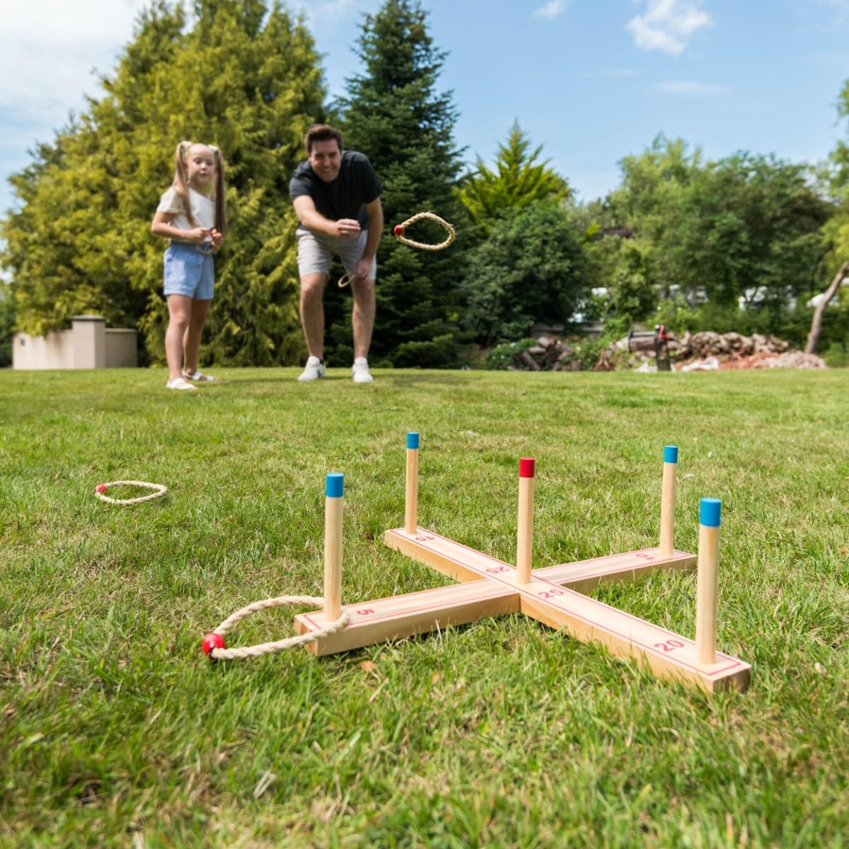 Grasshopper Games Wooden Ring Toss Game Set | FSC-Certified Wood | Indoor/Outdoor Play | Ages 3+