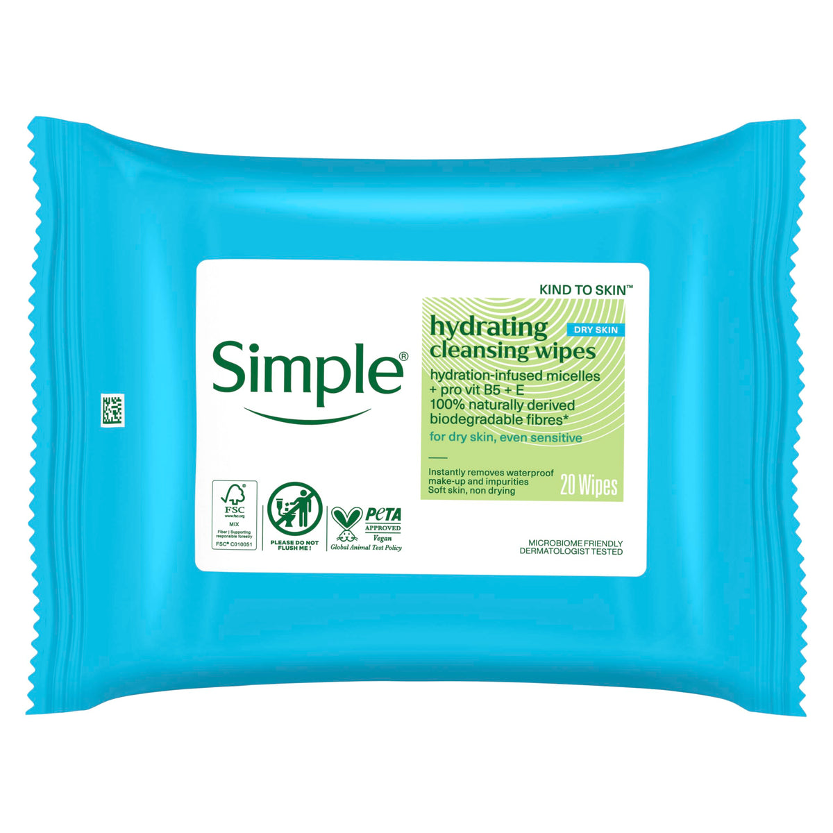 Simple Kind to Skin Hydrating Cleansing Wipes - Gentle Makeup Removal, Hydrating Formula, 20 Count 1