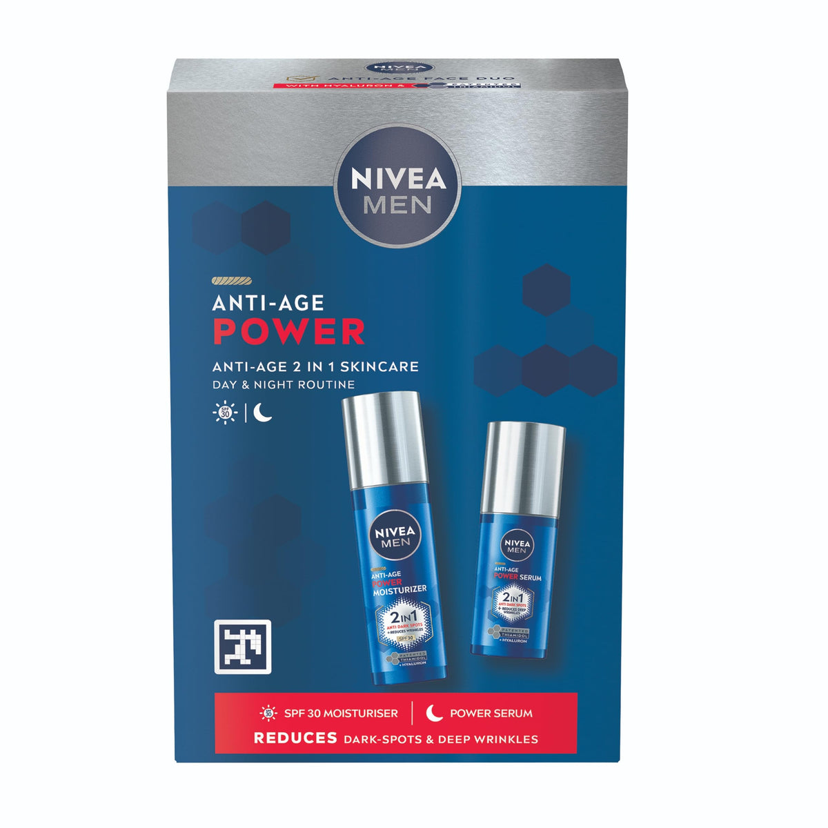 NIVEA MEN Anti-Age Power Gift Set - Reduces Wrinkles & Dark Spots | Includes Face Moisturiser SPF30 & Face Serum | For Men