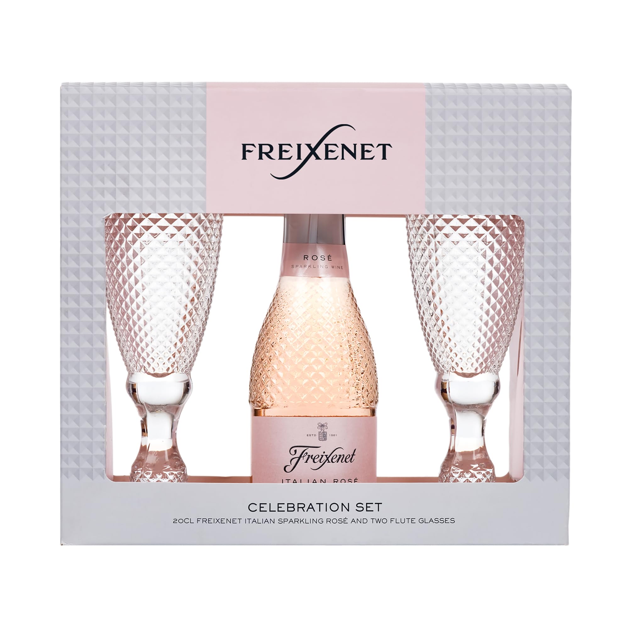 Freixenet Extra Dry Sparkling Rosé Prosecco 200ml with 2 Flutes - Celebration Gift Set 5