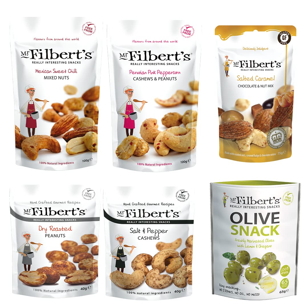 Mr Filbert's Snack Selection - Assorted Nuts and Olives - 6 Pack Gourmet Gift 1