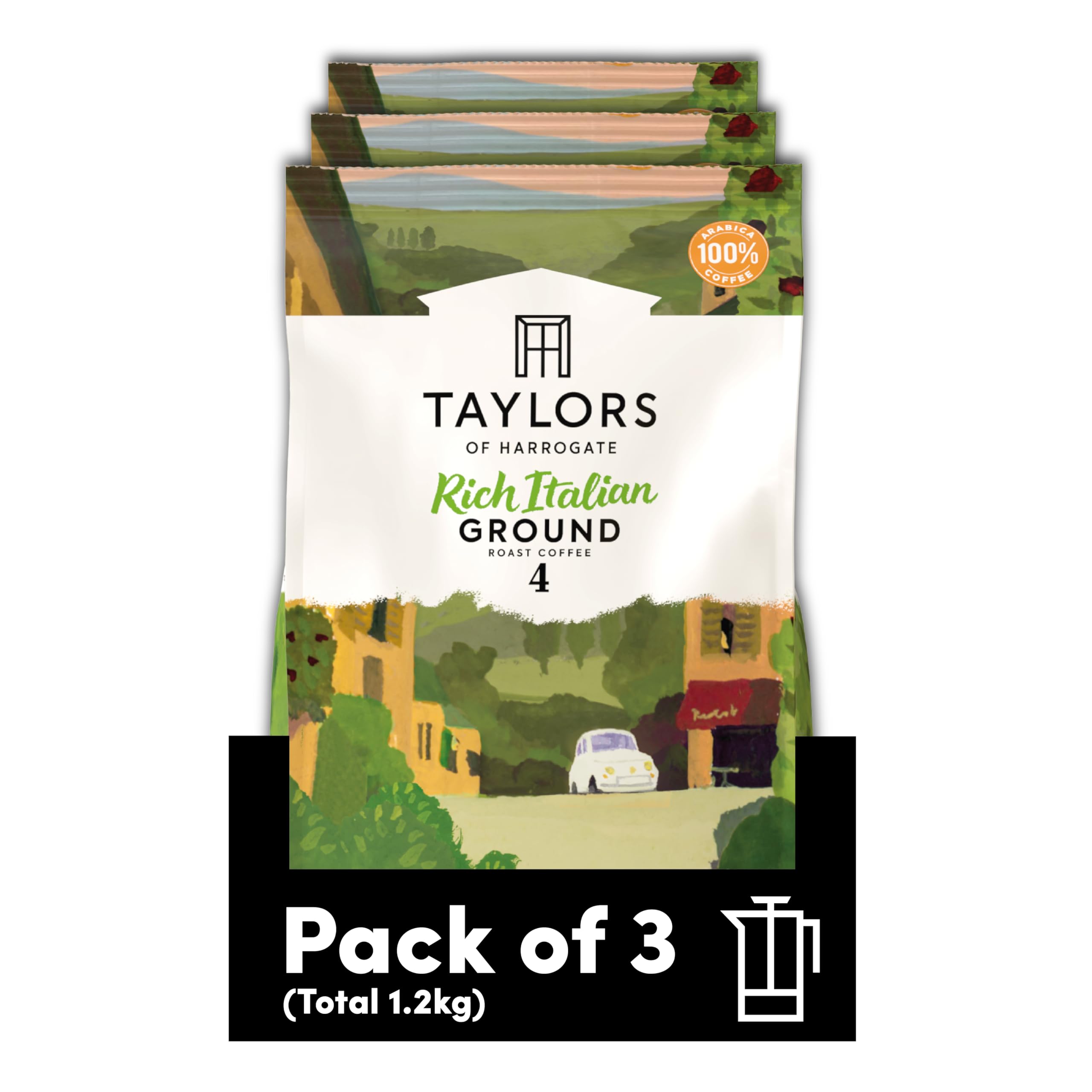 Taylors of Harrogate Rich Italian Ground Coffee - 100% Arabica | Dark Chocolate & Almond | 3 x 400g Pack
