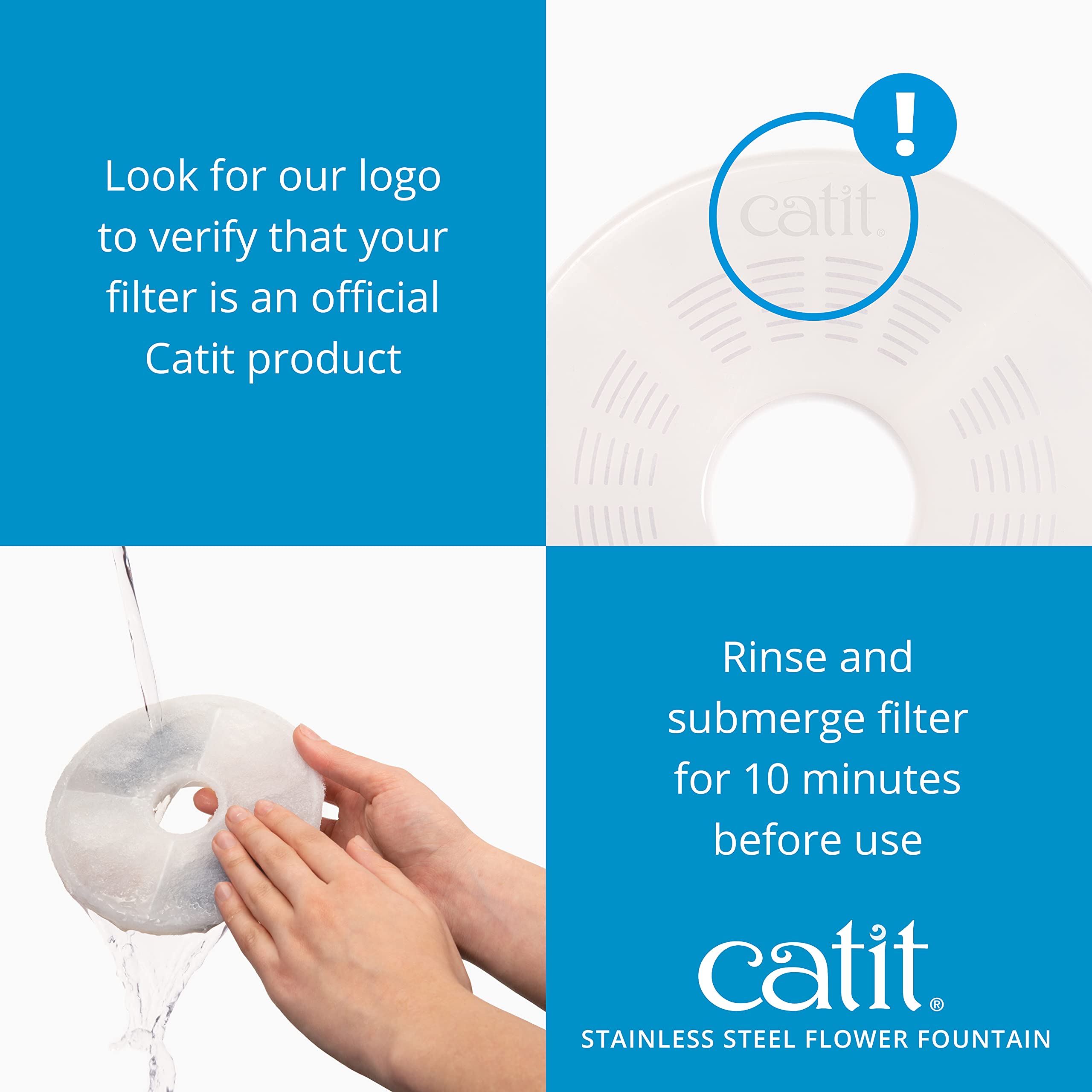 Catit Flower Stainless Steel Cat Water Fountain - 3 Flow Settings | Triple Action Filter | Dishwasher Safe Top 7