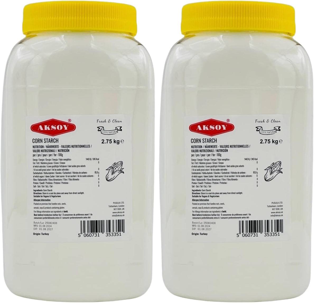 AKSOY Pure Corn Starch - 2 x 2.75 kg