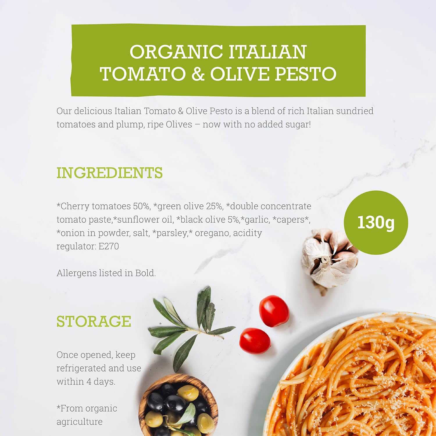 Mr Organic Tomato & Olive Pesto - Organic, No Added Sugar | 130g Jar 2