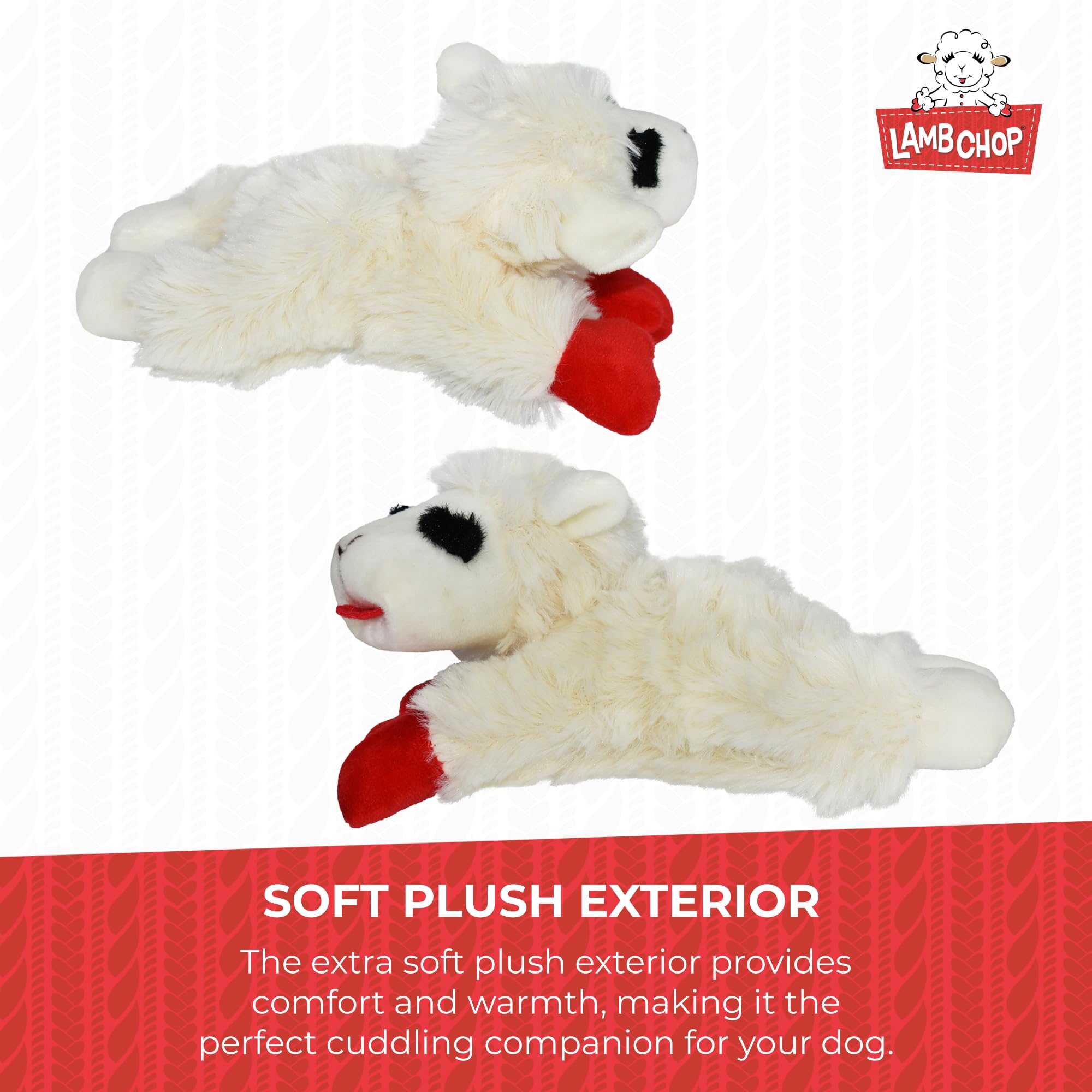 Multipet Lambchop Mini Plush Squeaky Dog Toy - 7 Inches, White, Made In America 7