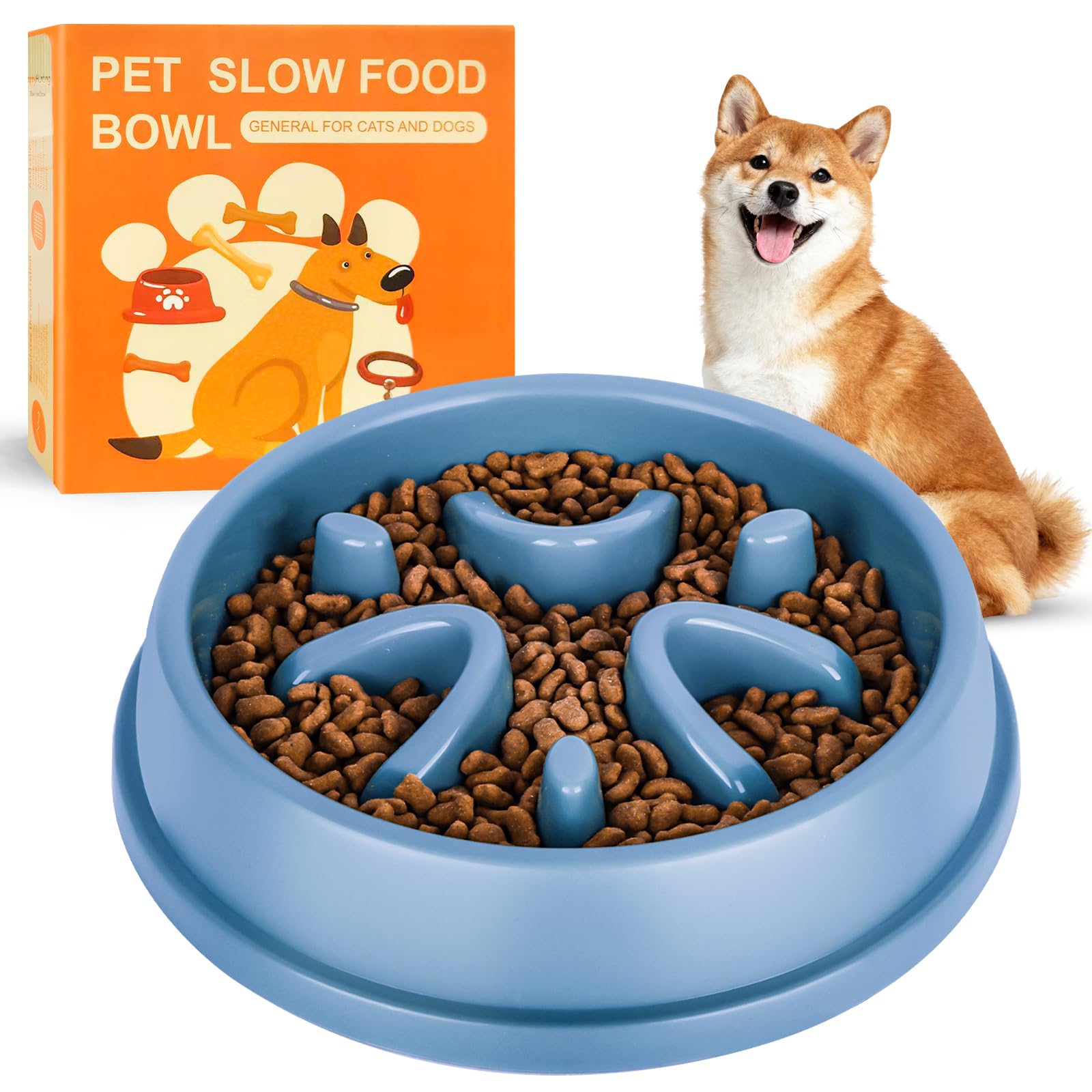 elzle Slow Feeder Dog Bowl - Anti Choke, Anti-Slip, Blue