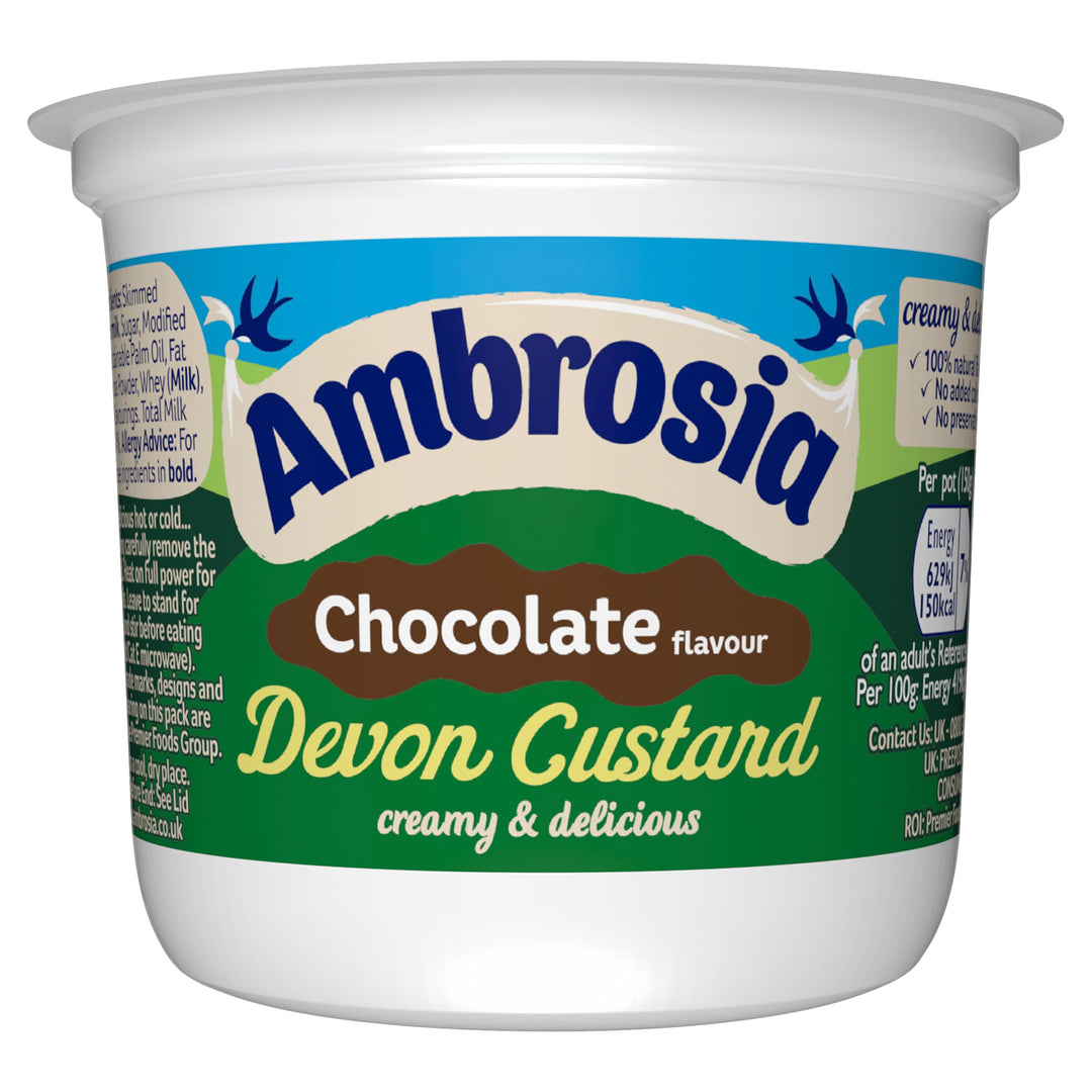 Ambrosia Devon Custard Chocolate Flavour, Creamy Ready-to-Eat Dessert, 150g
