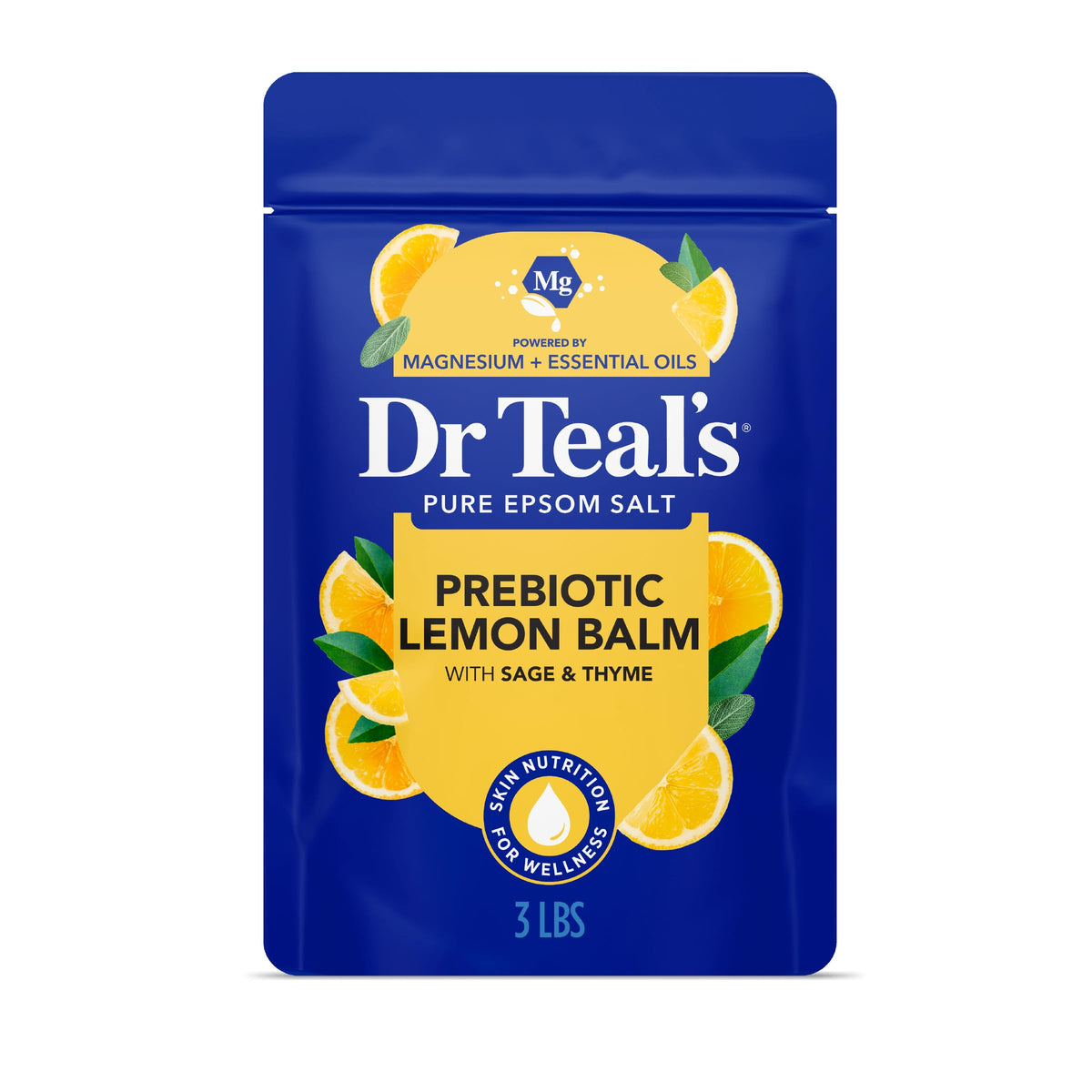 Dr Teal's Pure Epsom Salt Soaking Solution - Prebiotic Lemon Balm with Essential Oils | 1.36 kg | Relaxation