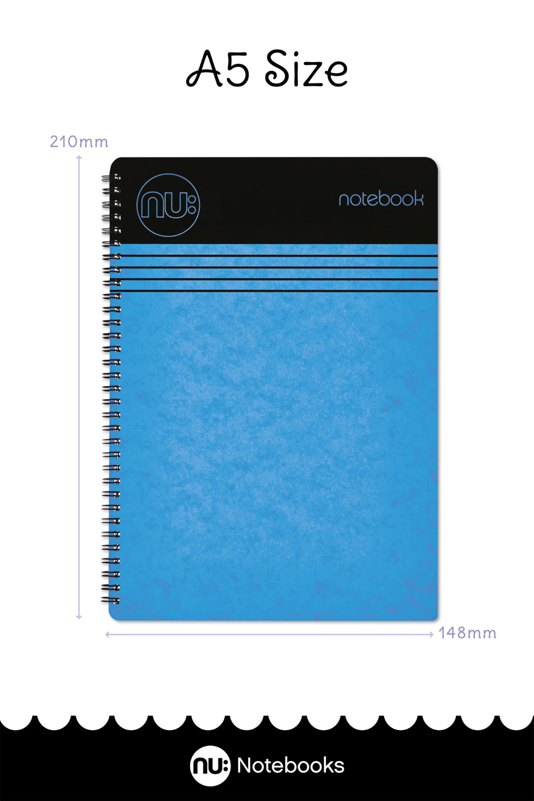 nu: Craze Cloud A5 Wirebound Notebook - Blue, Ruled, 80gsm FSC Paper, 3 Pack 3