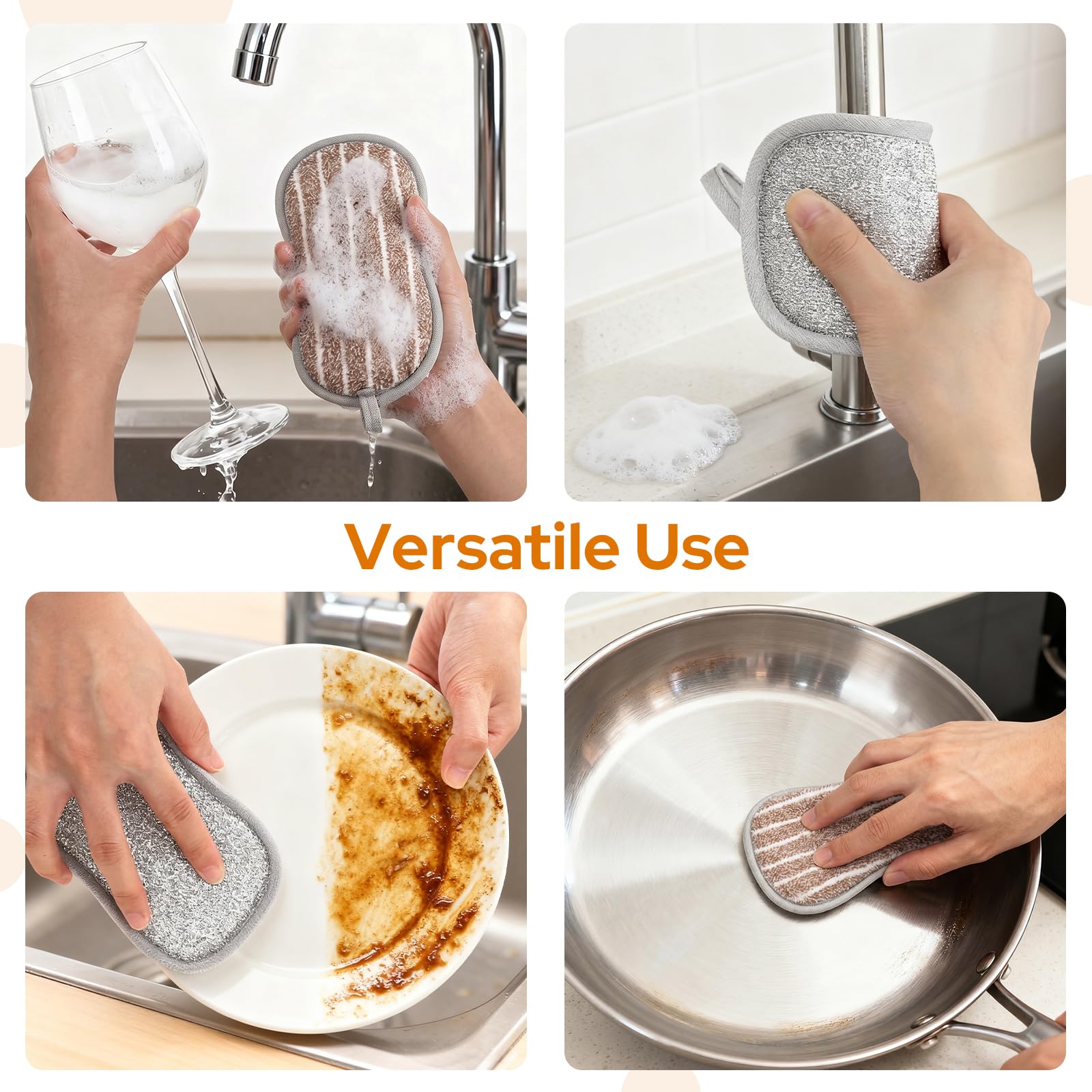 Euqvunn 8 Pack Dual-Sided Kitchen Cleaning Sponges | Thick & High-Density | Non-Scratch 8