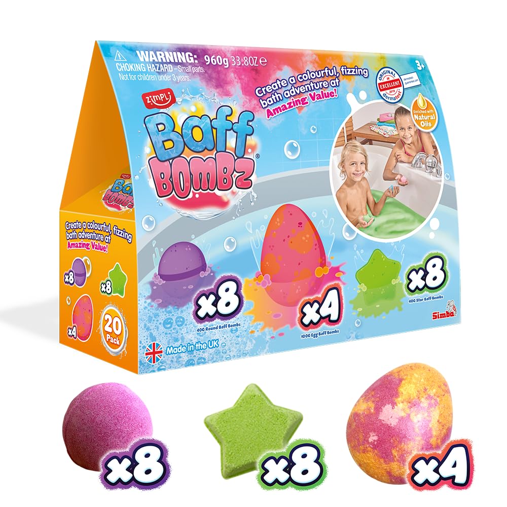 ZIMPLI Kids Baff Bombz - 20 Pack Bath Bombs | Moisturizing | Fruity Scents