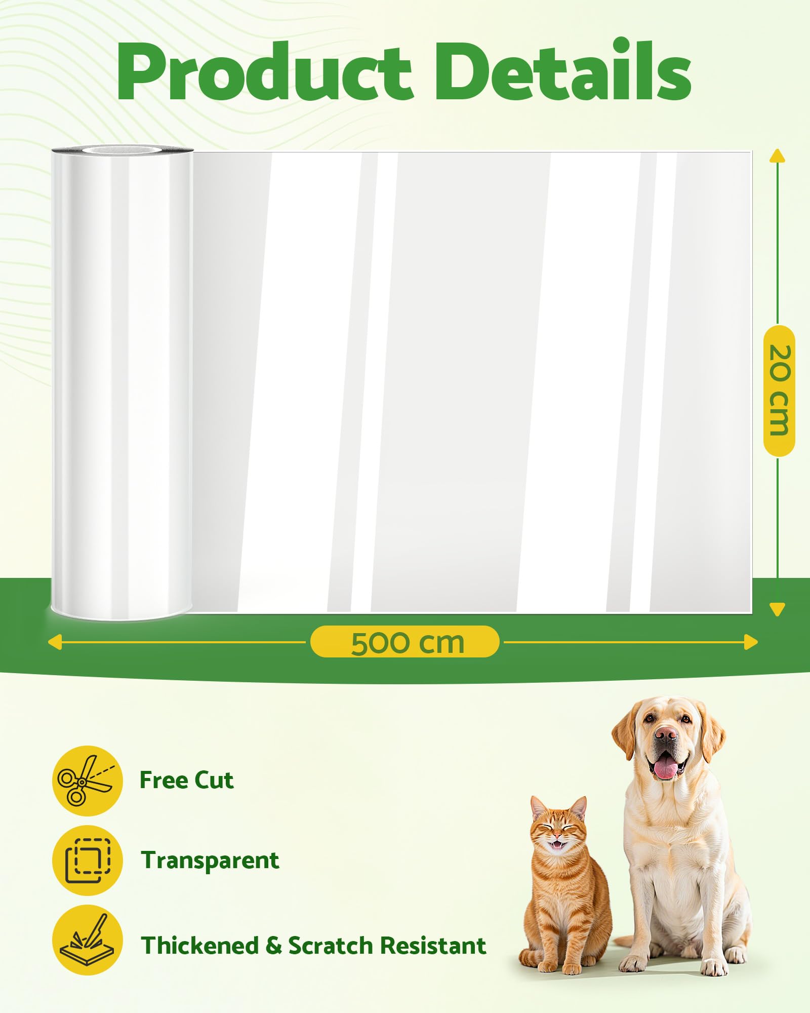 Gimars Anti-Scratch Furniture Protector Roll - Transparent, 20cm x 500cm | Plastic | No Residue