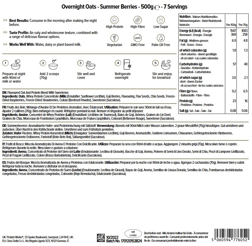Protein Works Overnight Oats - Summer Berries High Protein Breakfast, 500 g 15